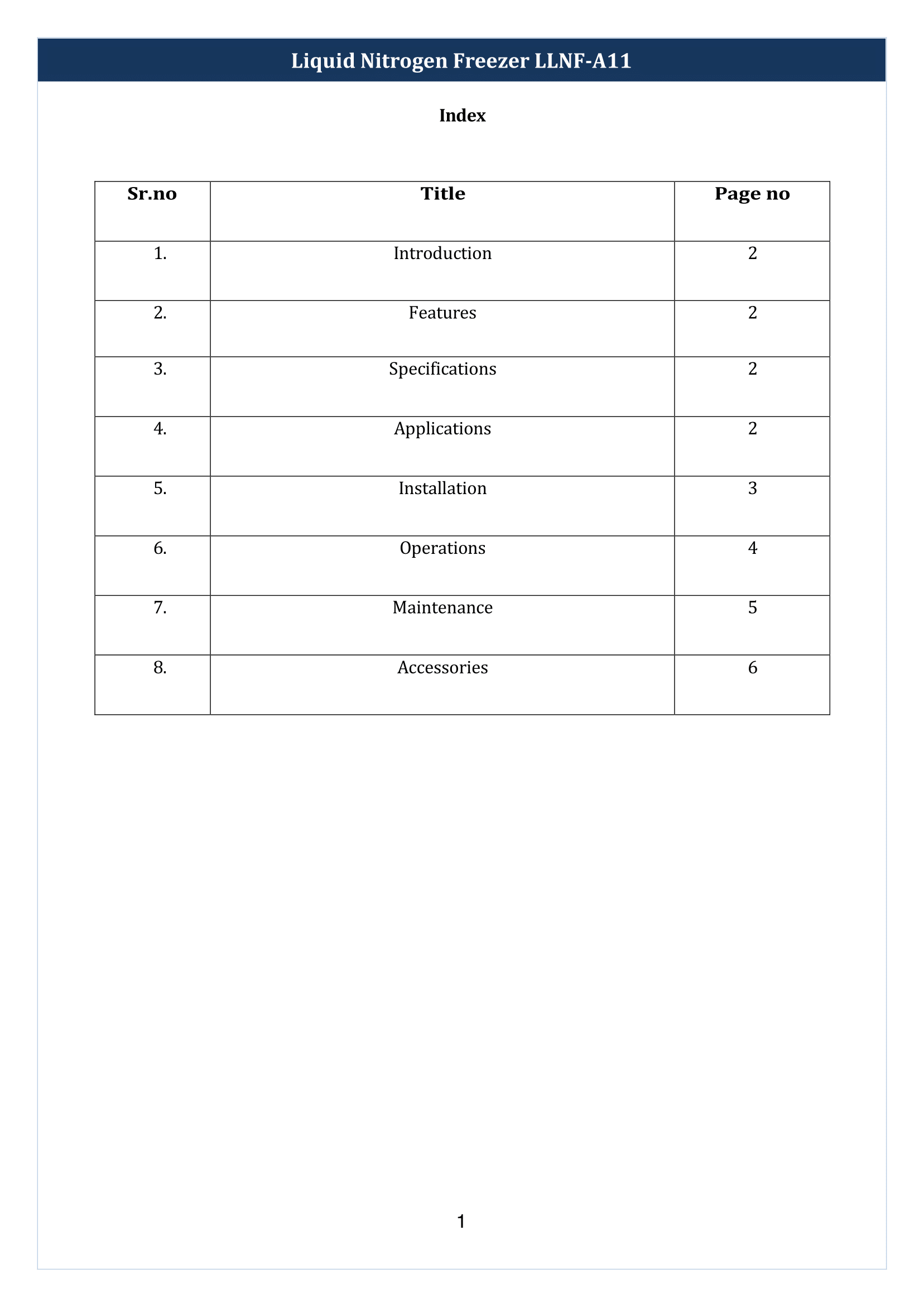 Liquid Nitrogen Freezer LLNF-A11 Manual