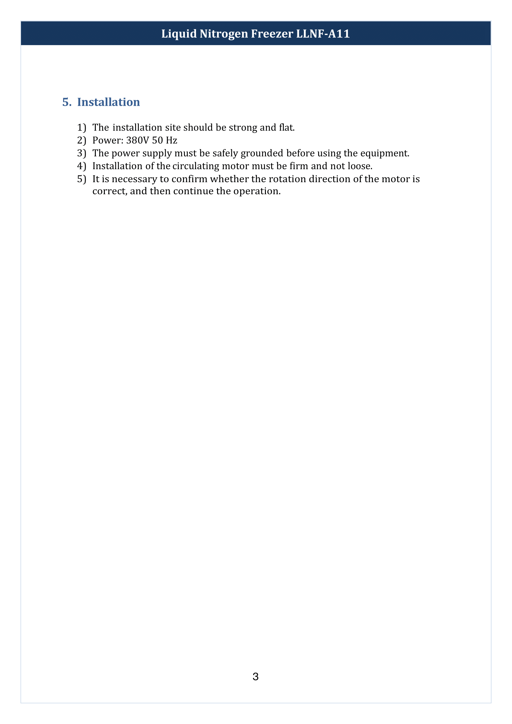 Liquid Nitrogen Freezer LLNF-A11 Manual