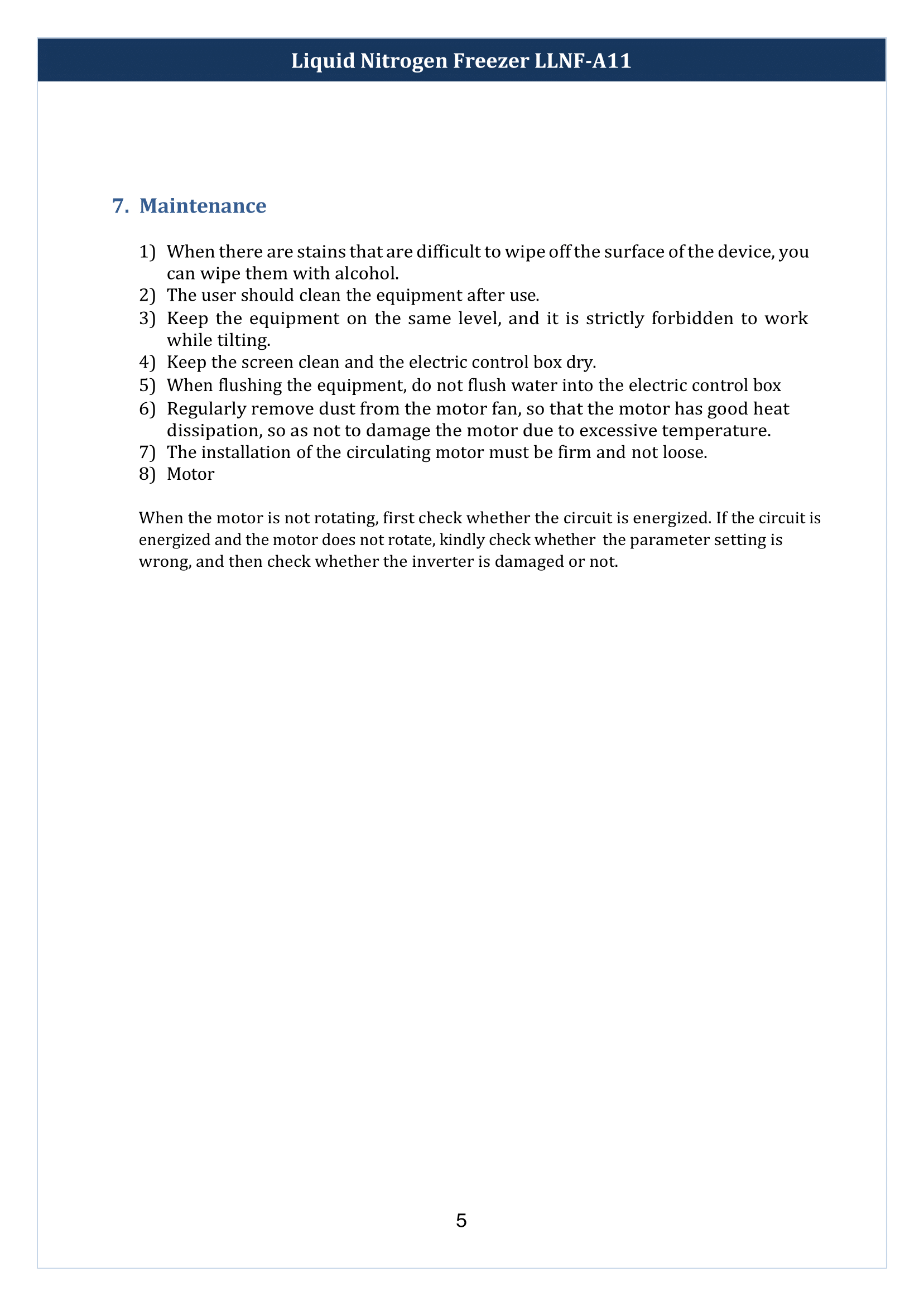 Liquid Nitrogen Freezer LLNF-A11 Manual