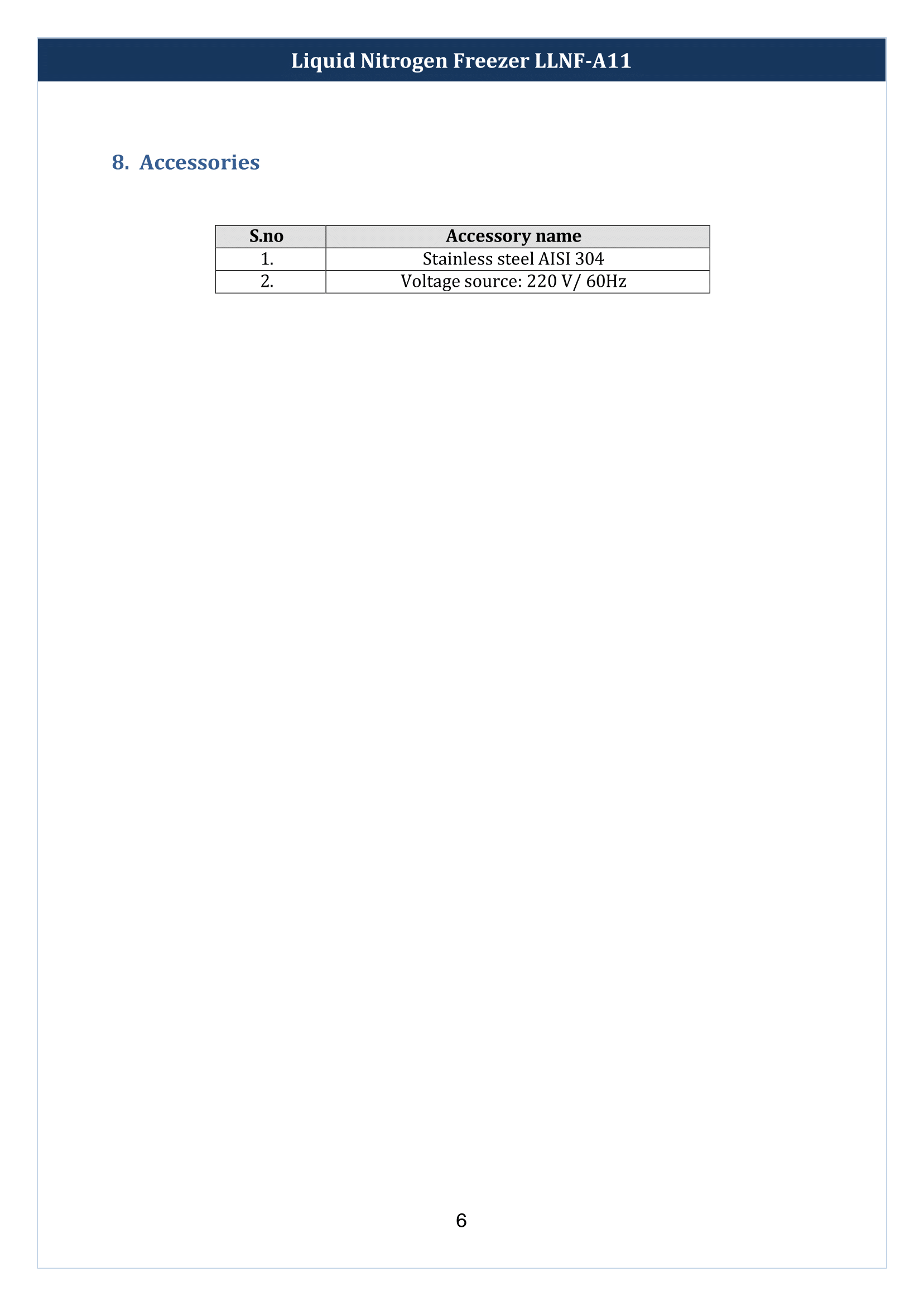 Liquid Nitrogen Freezer LLNF-A11 Manual