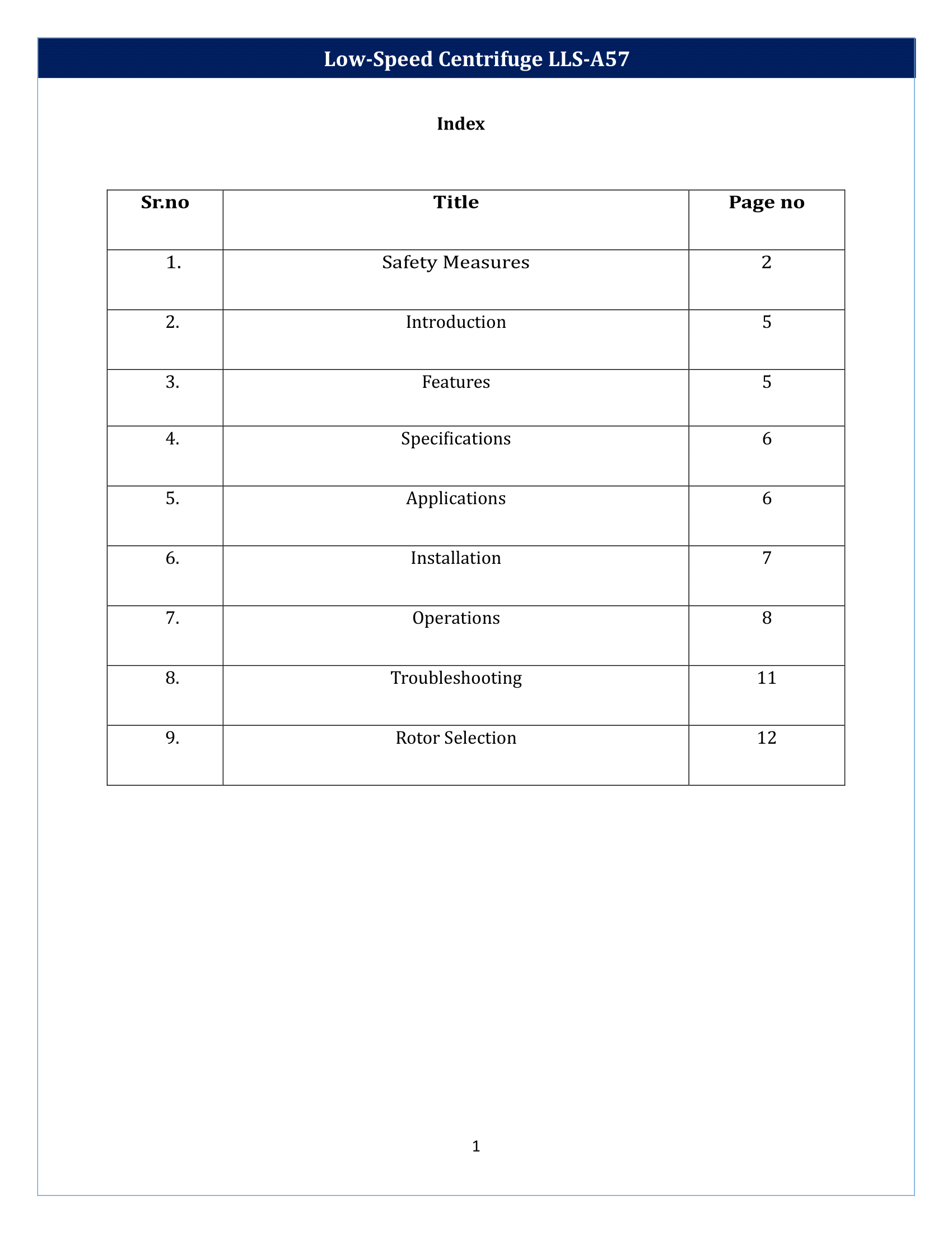Low-Speed Centrifuge LLS-A57 Manual