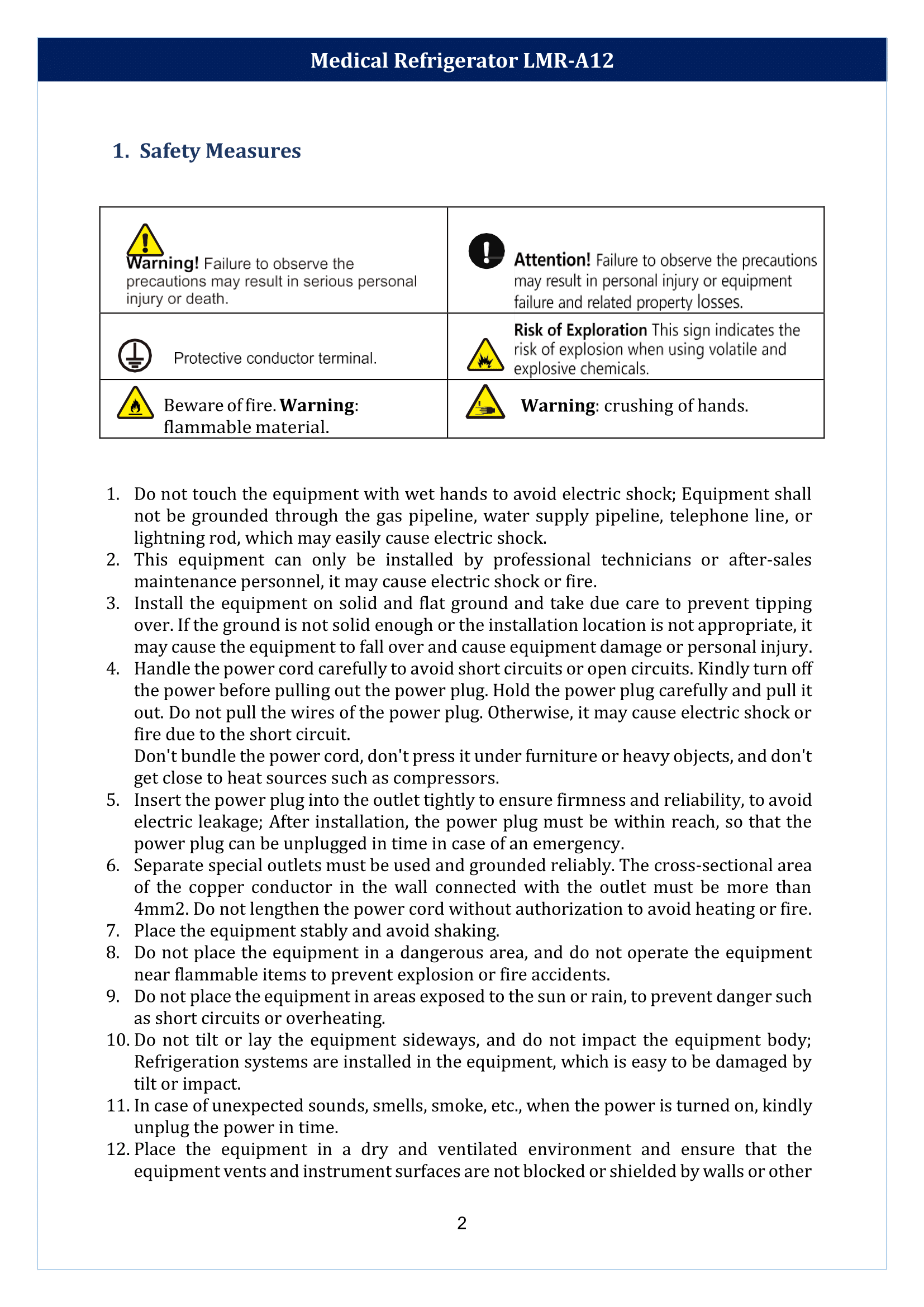 Medical Refrigerator LMR-A12 Manual