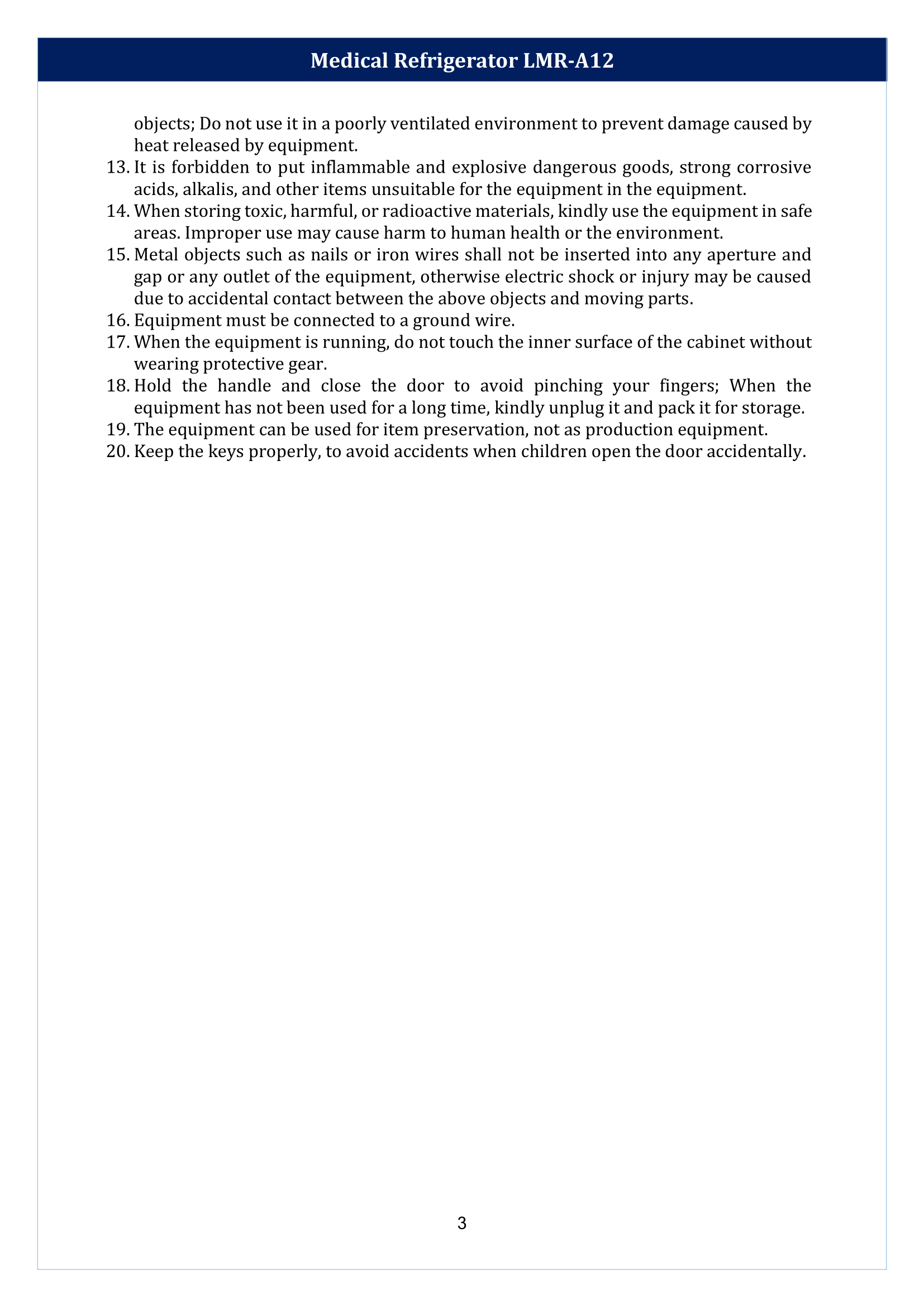 Medical Refrigerator LMR-A12 Manual