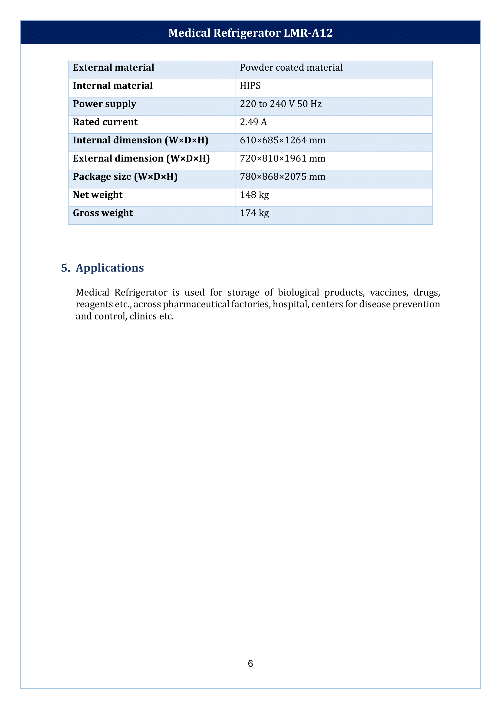 Medical Refrigerator LMR-A12 Manual