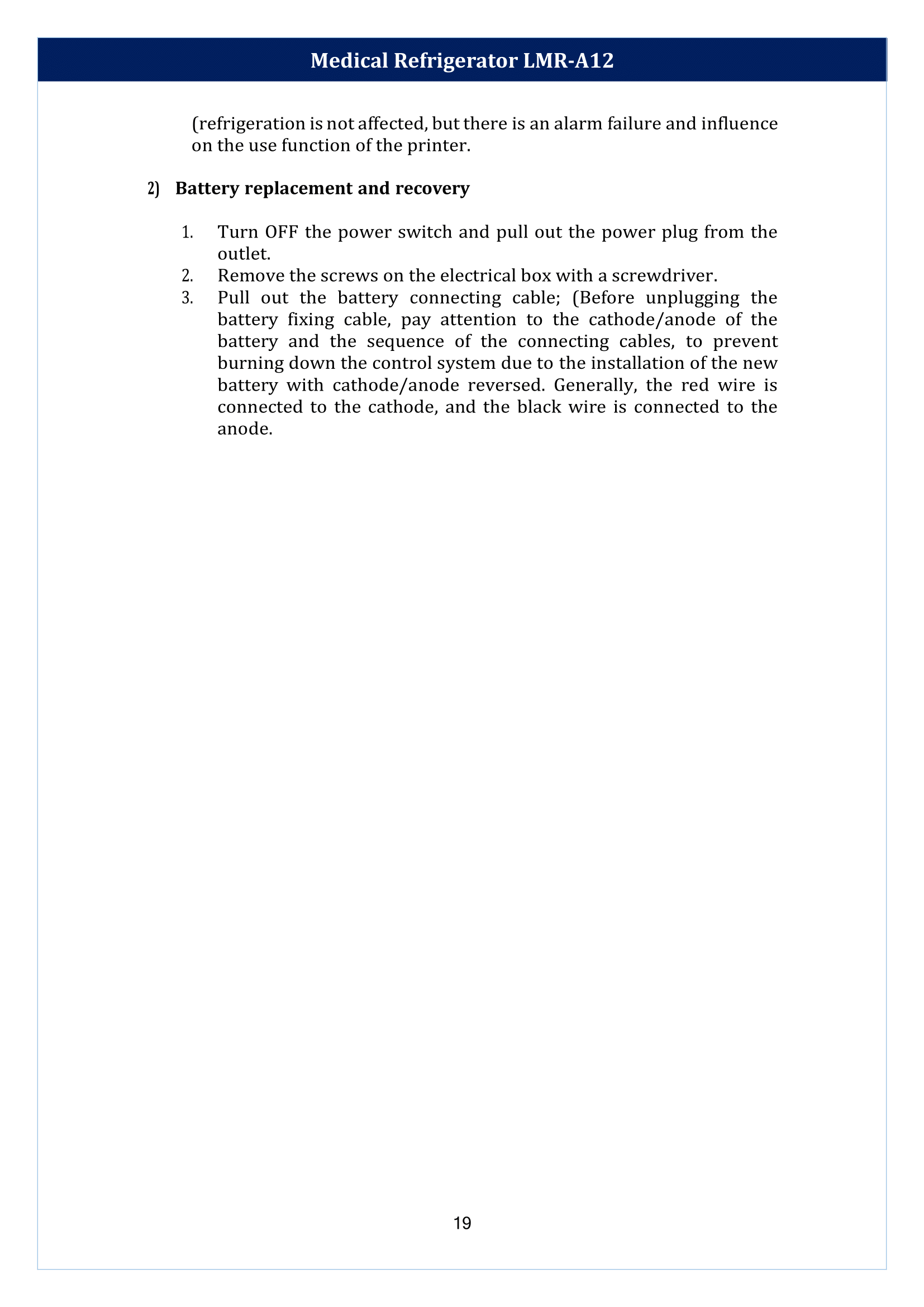 Medical Refrigerator LMR-A12 Manual