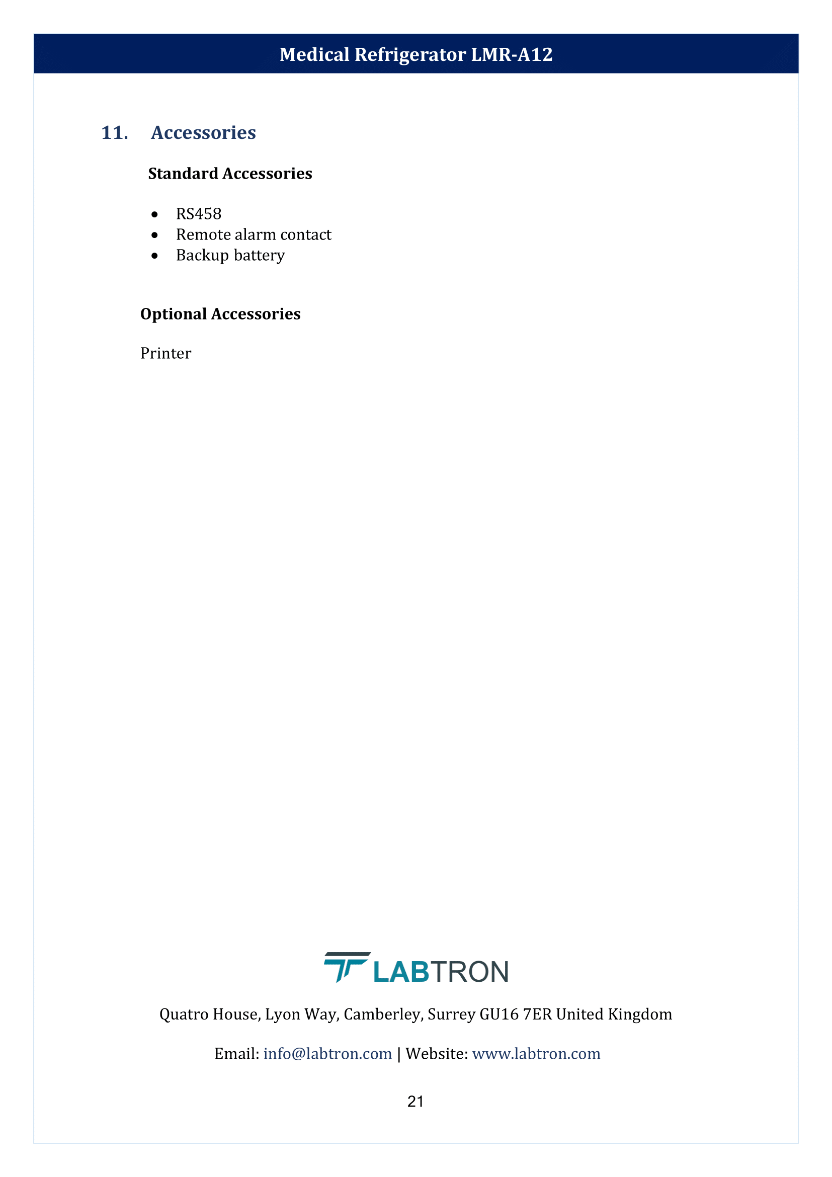 Medical Refrigerator LMR-A12 Manual