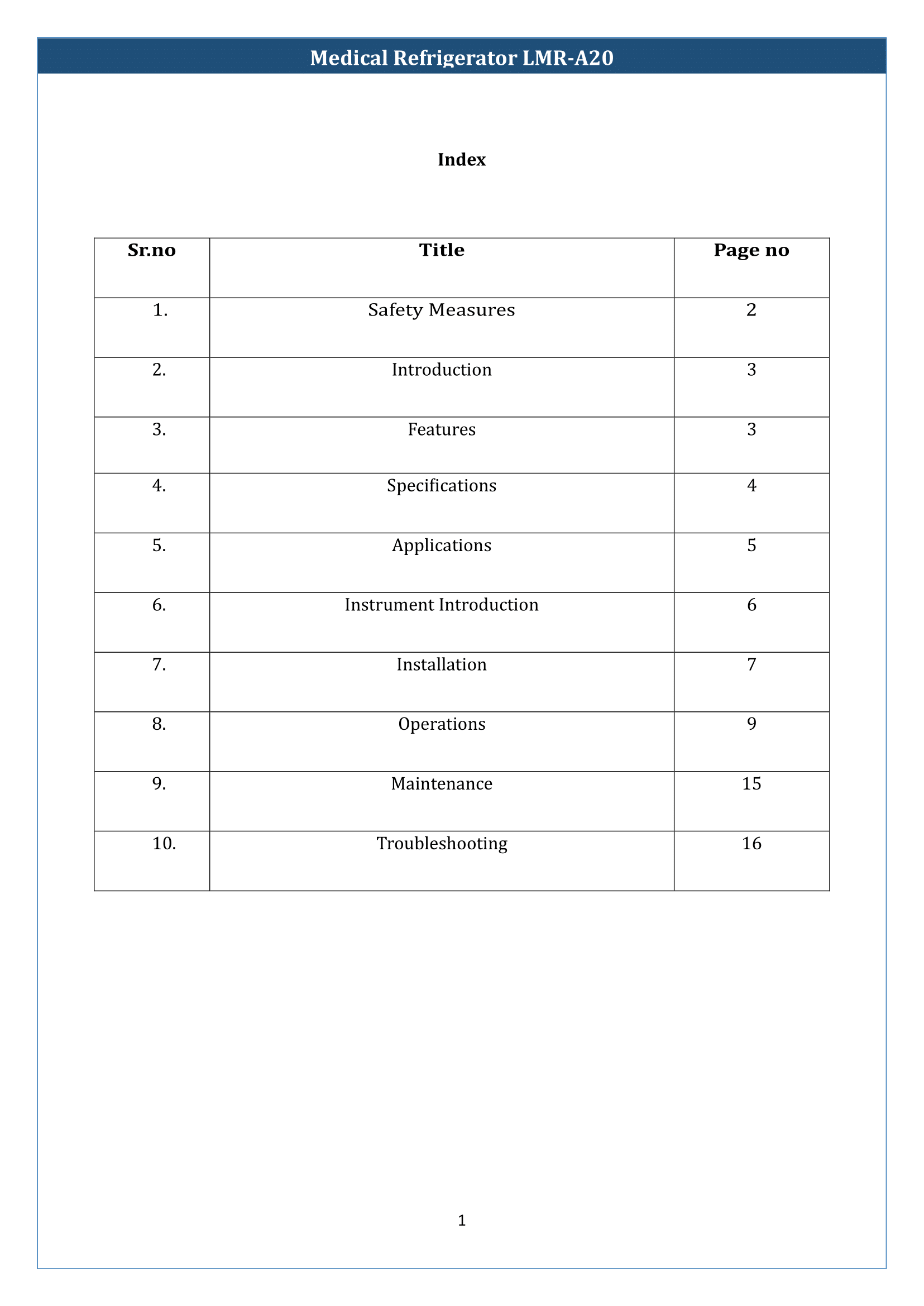 Medical Refrigerator LMR-A20 Manual