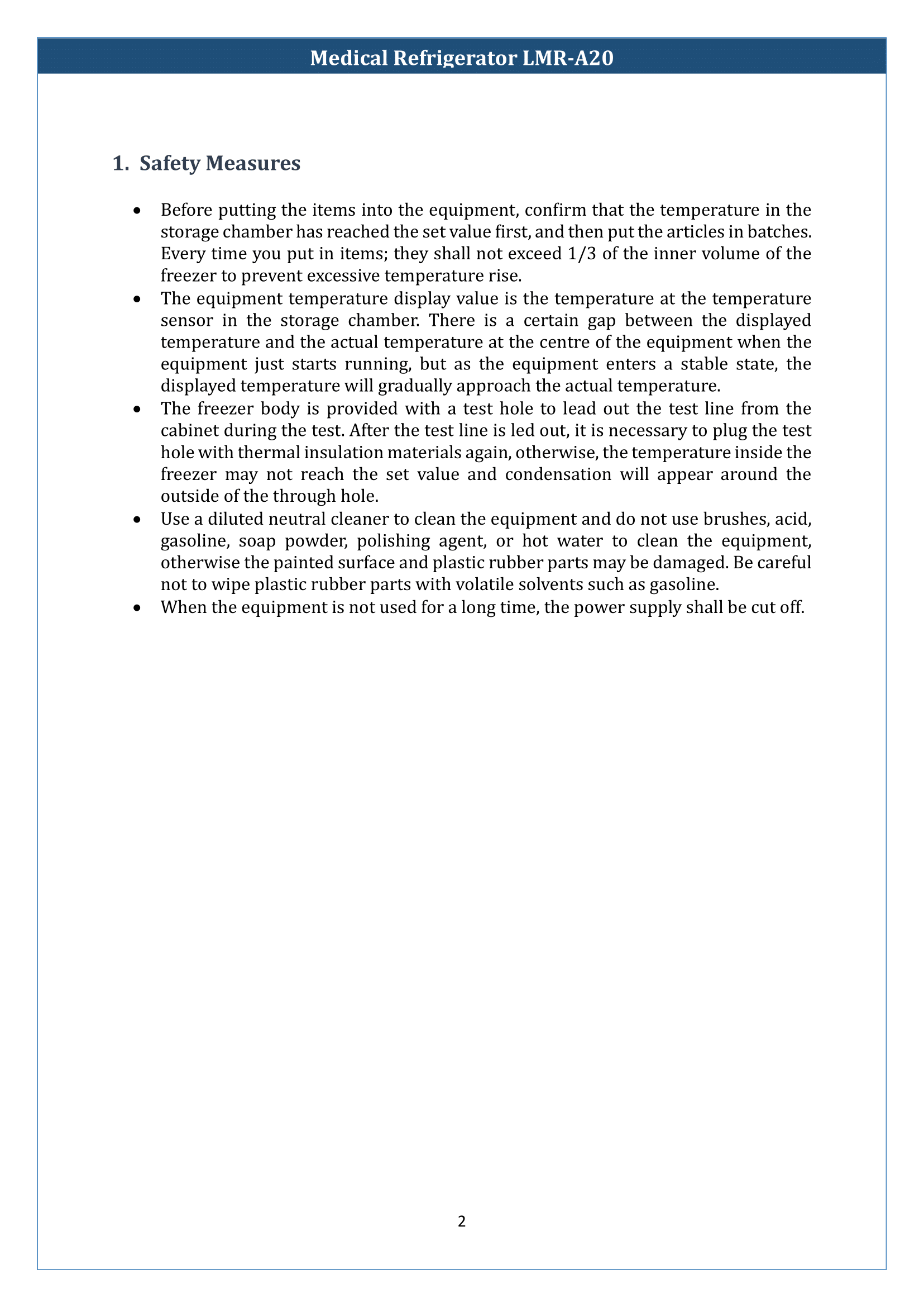 Medical Refrigerator LMR-A20 Manual