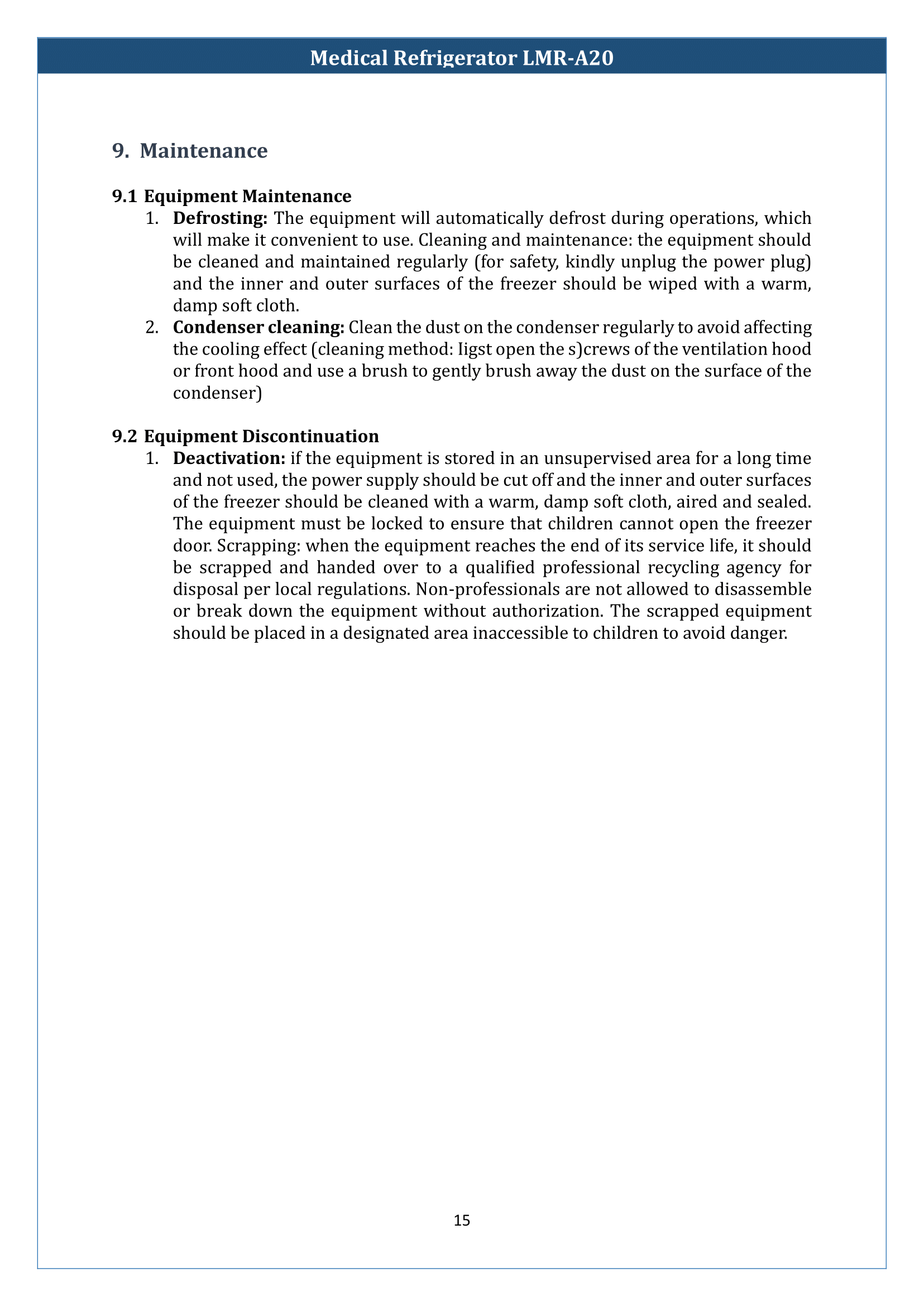 Medical Refrigerator LMR-A20 Manual