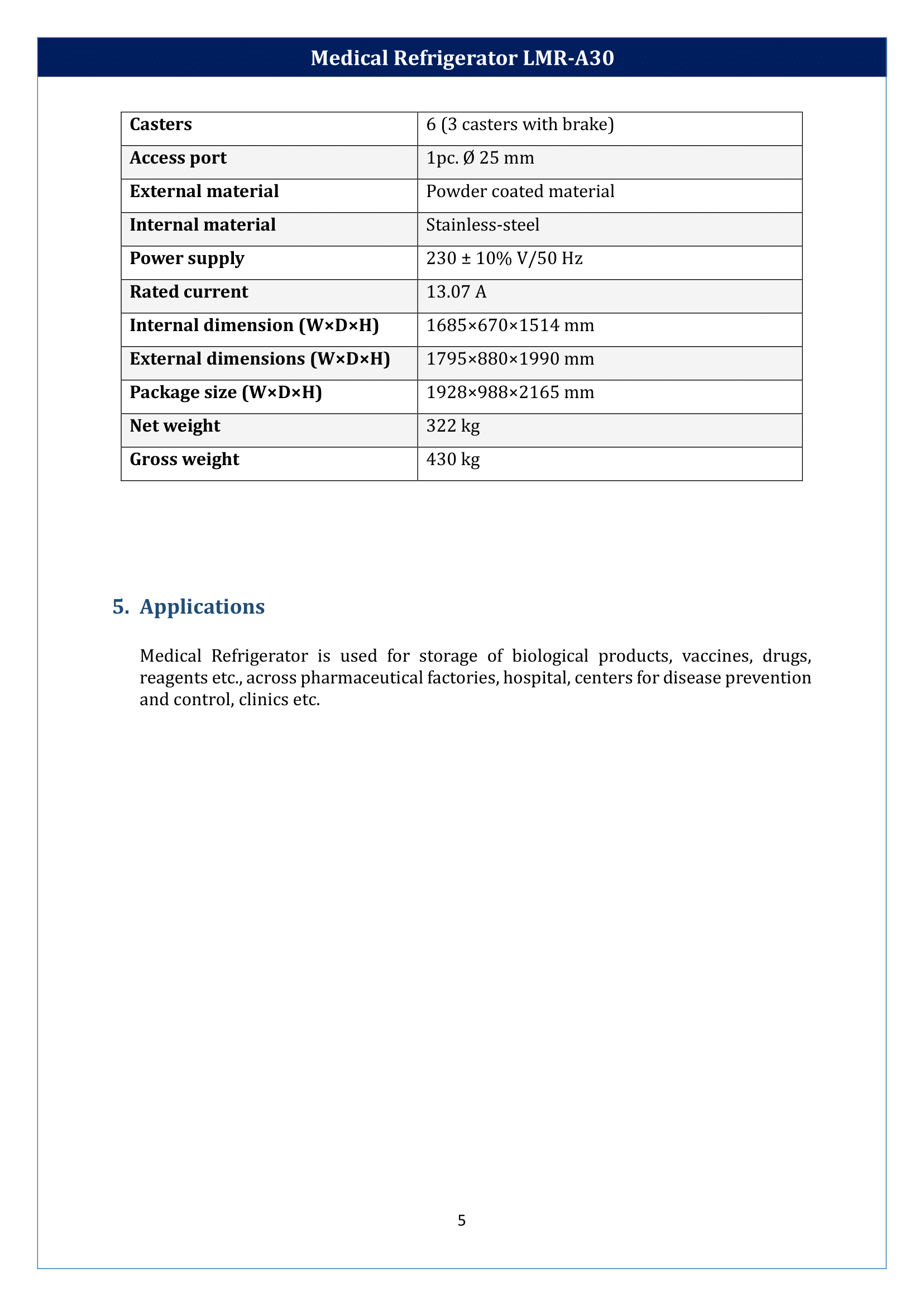 Medical Refrigerator LMR-A30 Manual