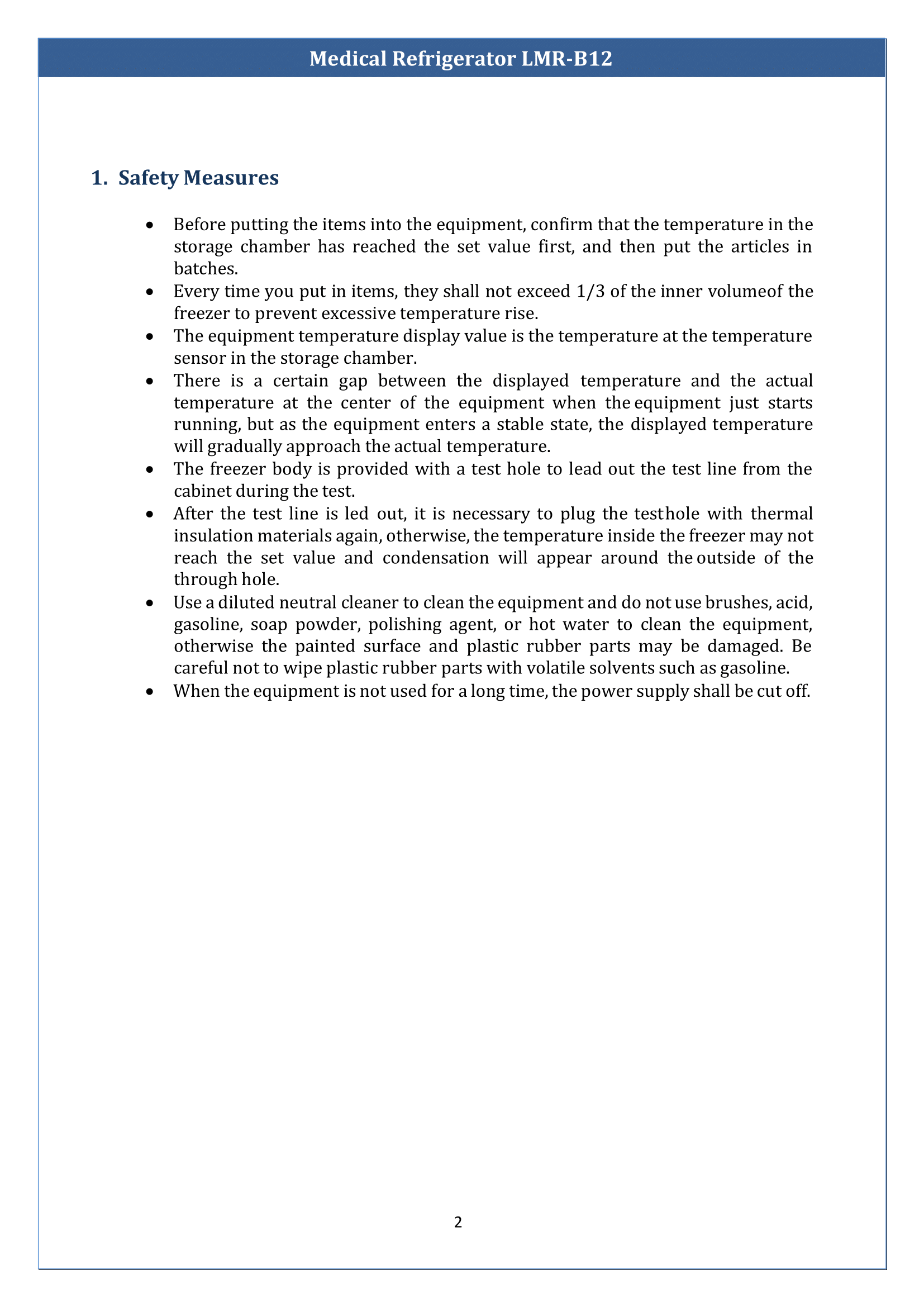 Medical Refrigerator LMR-B12 Manual