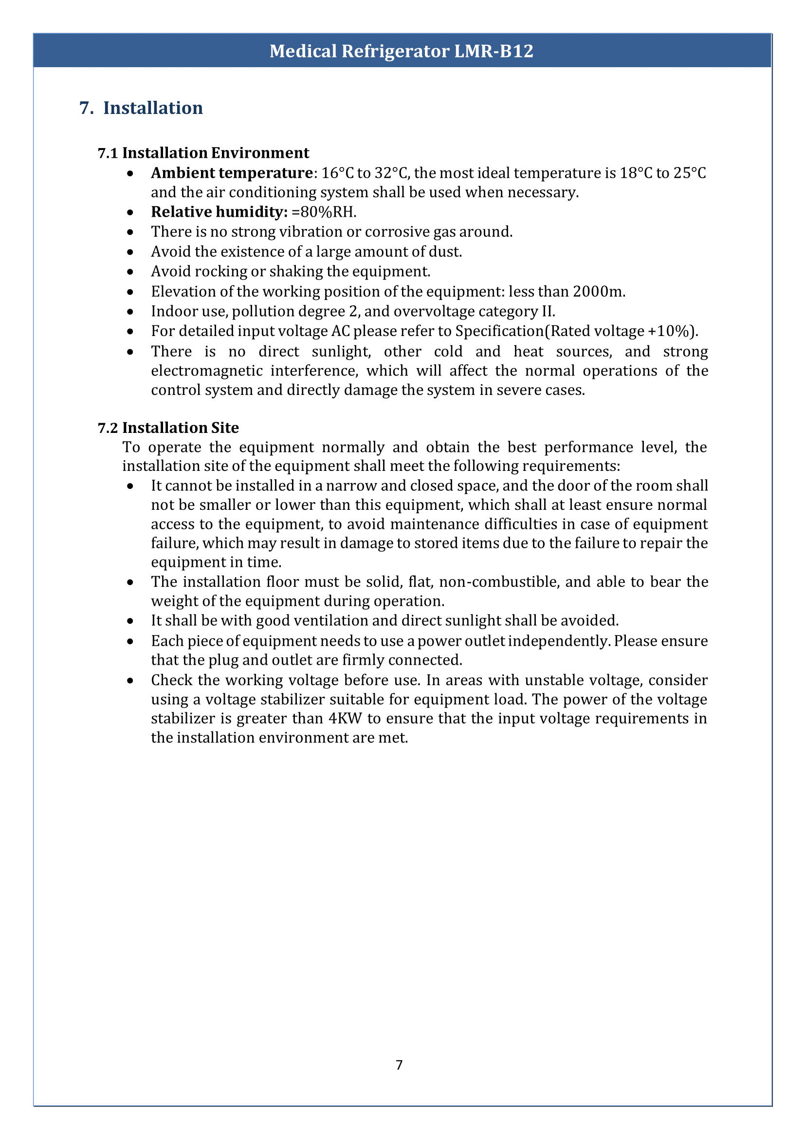 Medical Refrigerator LMR-B12 Manual