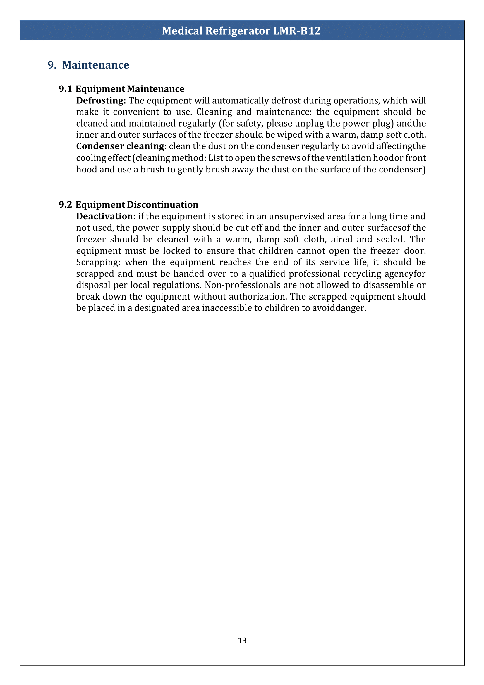 Medical Refrigerator LMR-B12 Manual