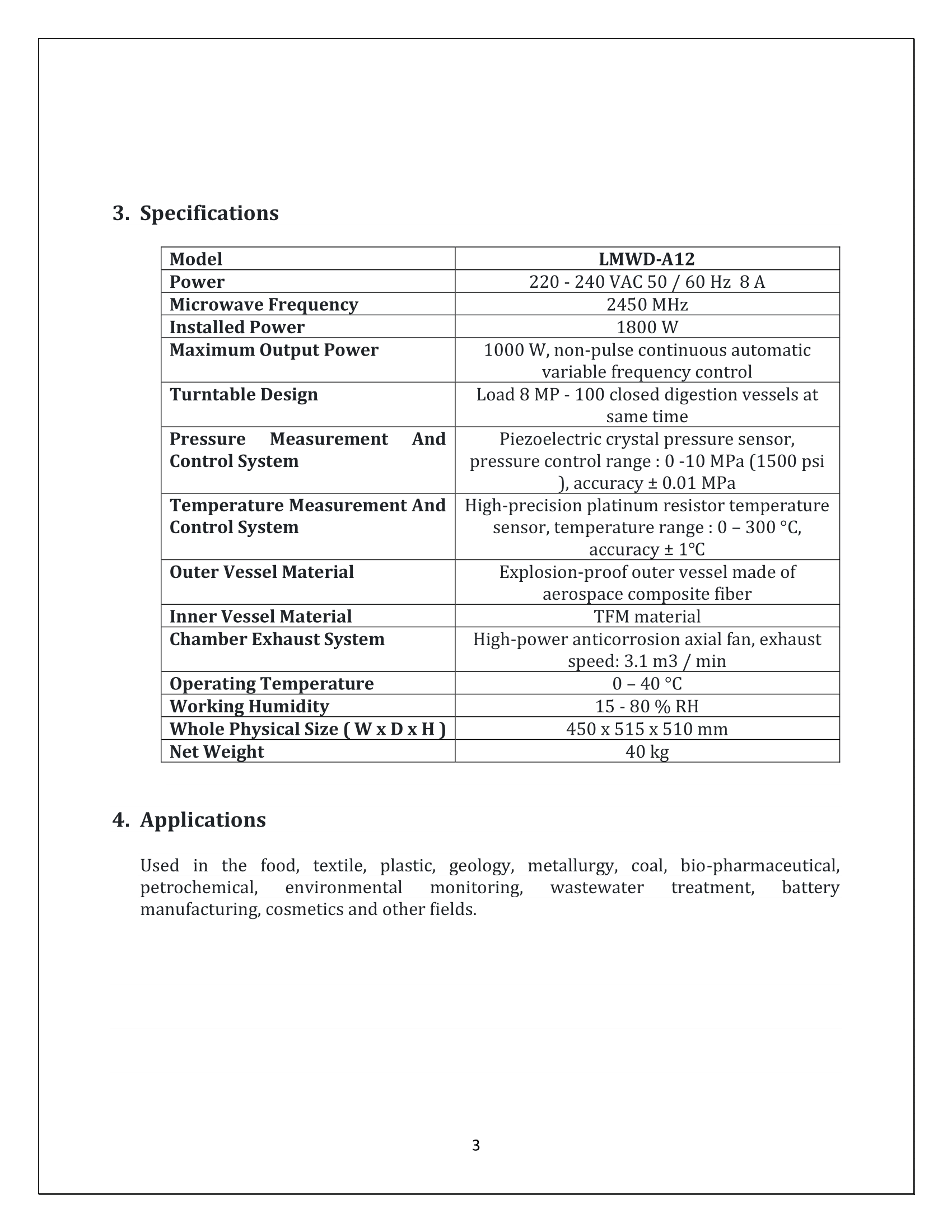 Microwave Digestion System LMWD-A12 Manual
