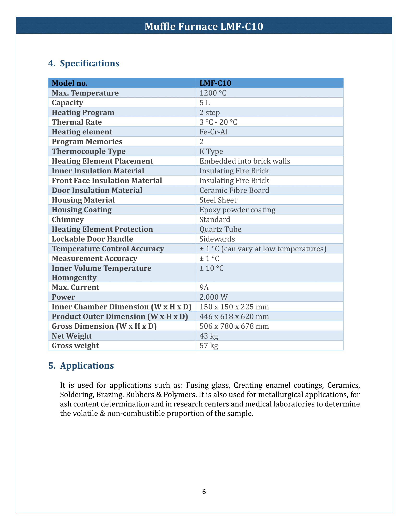 Muffle Furnace LMF-C10 Manual