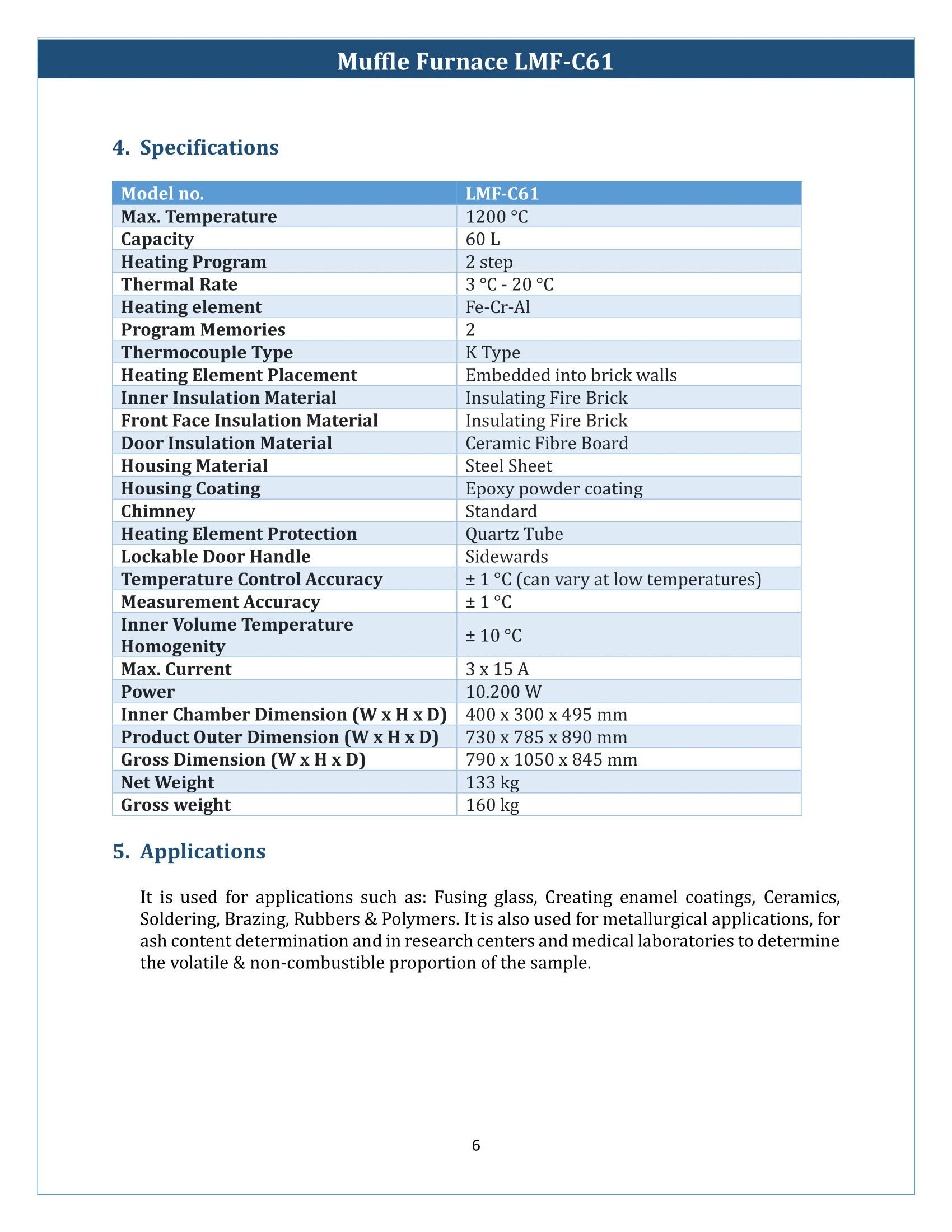 Muffle Furnace LMF-C61 Manual