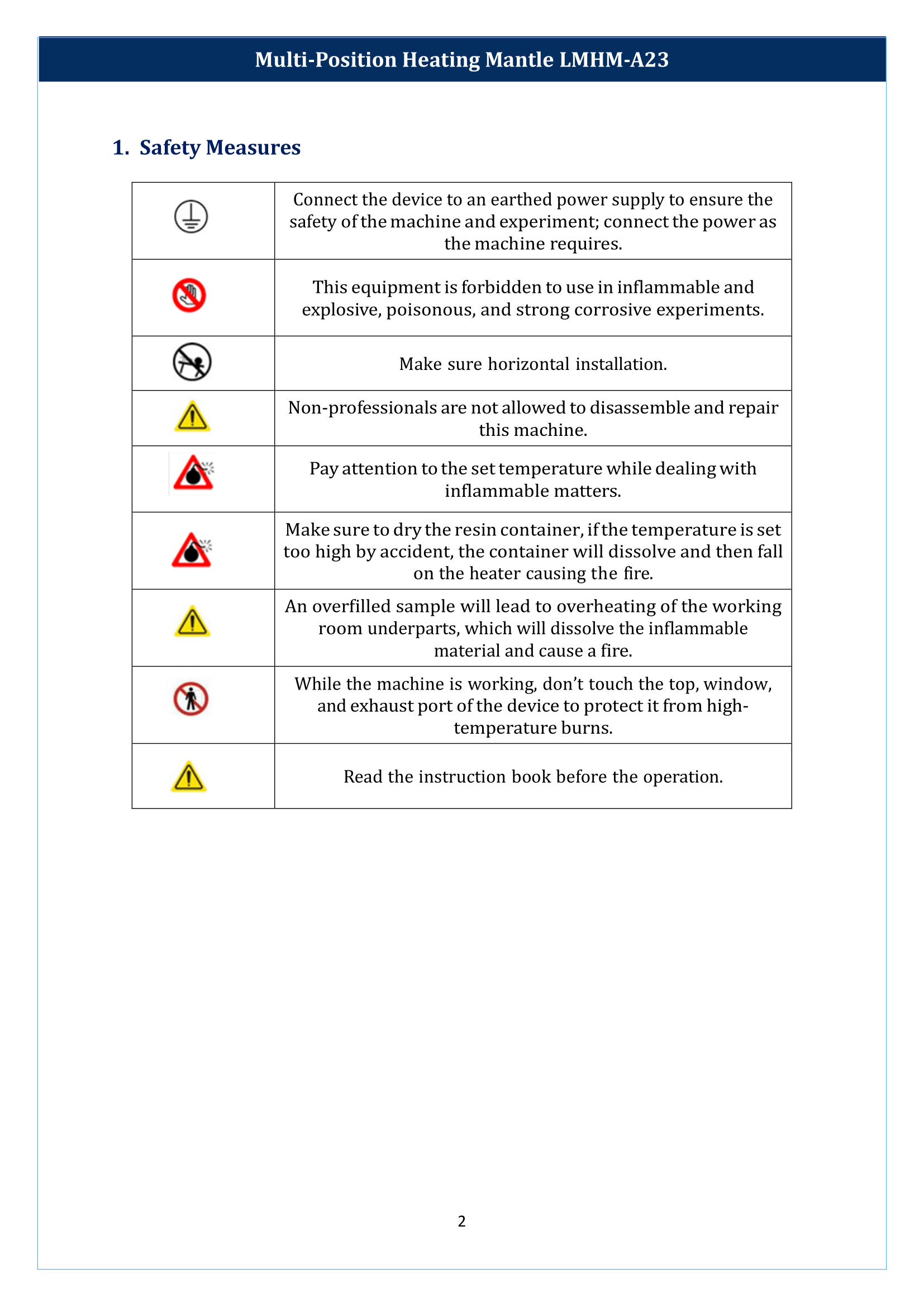 Multi-Position Heating Mantle LMHM-A23 Manual
