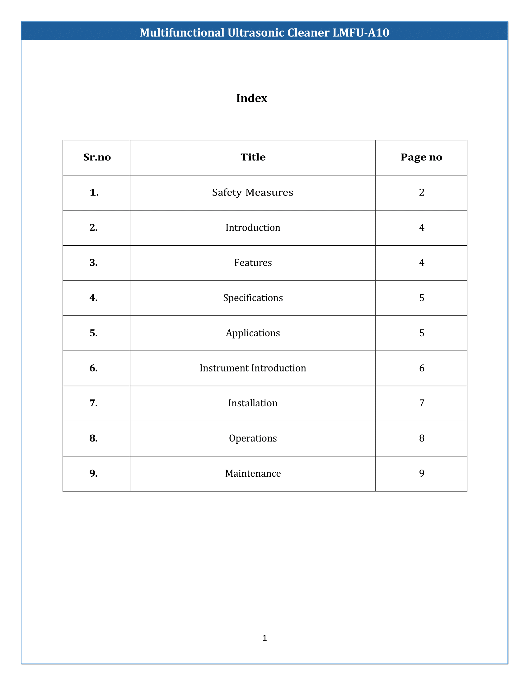 Multifunctional Ultrasonic Cleaner LMFU-A10 Manual