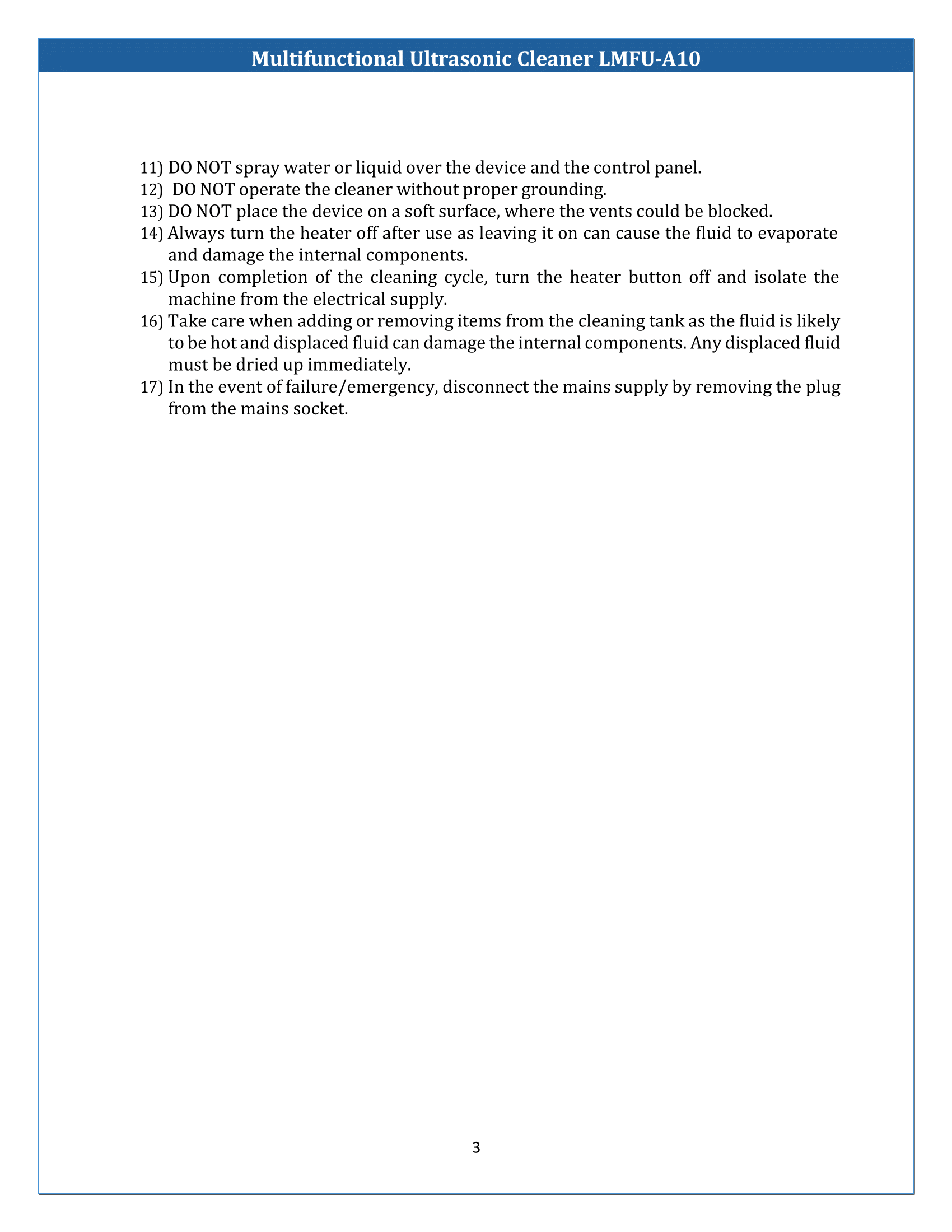 Multifunctional Ultrasonic Cleaner LMFU-A10 Manual