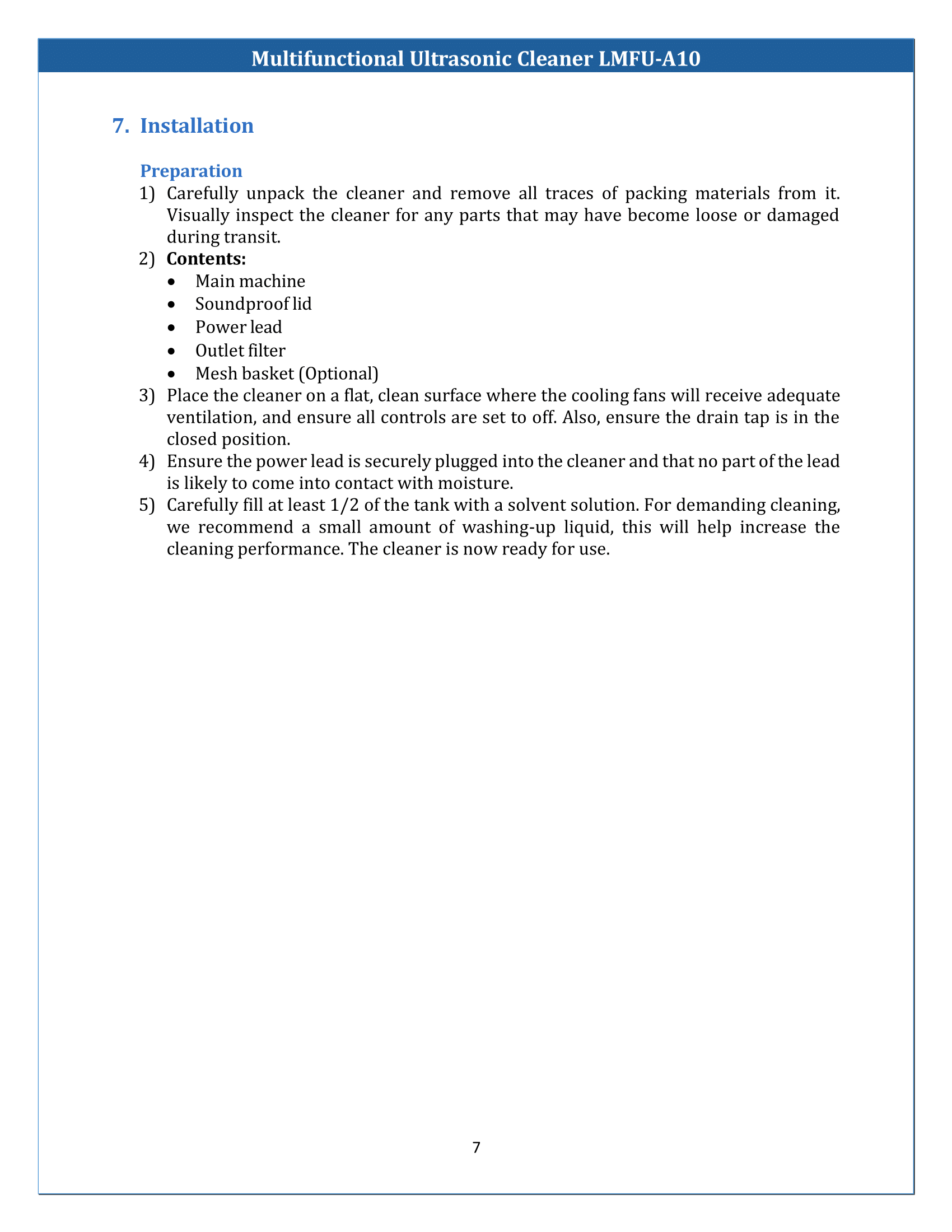 Multifunctional Ultrasonic Cleaner LMFU-A10 Manual