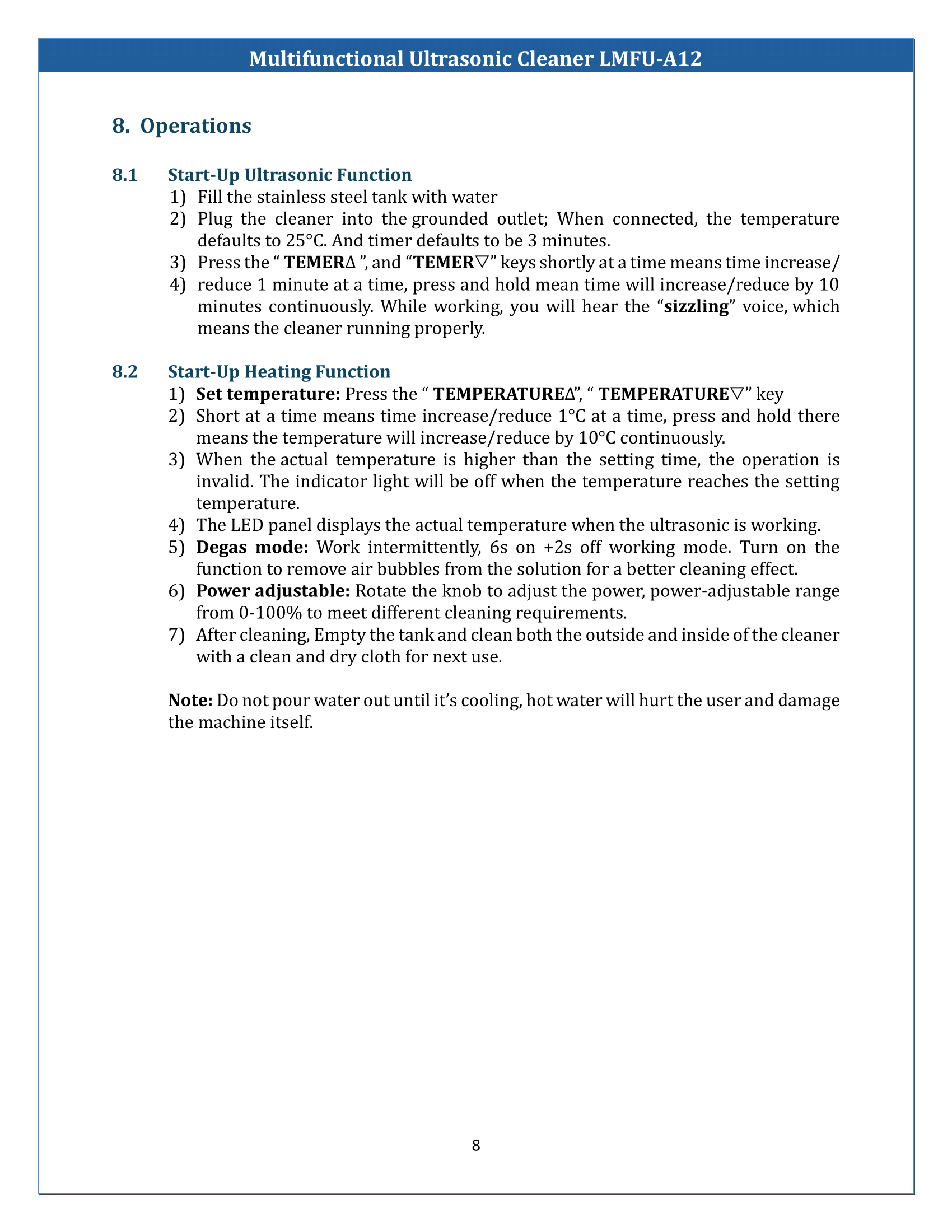 Multifunctional Ultrasonic Cleaner LMFU-A12 Manual