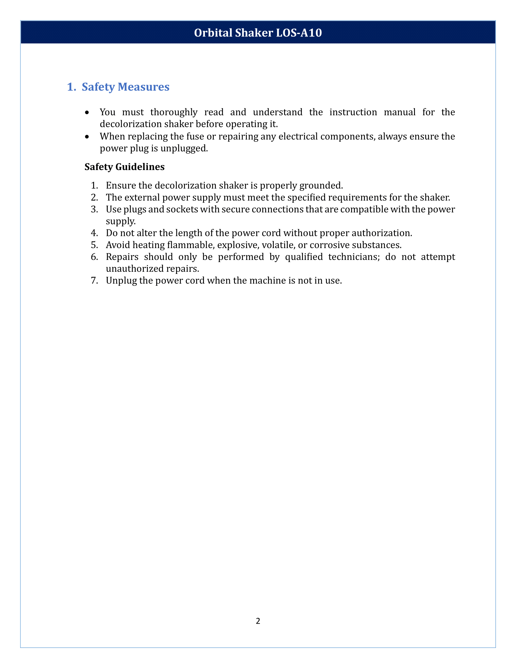 Orbital Shaker LOS-A10 Manual