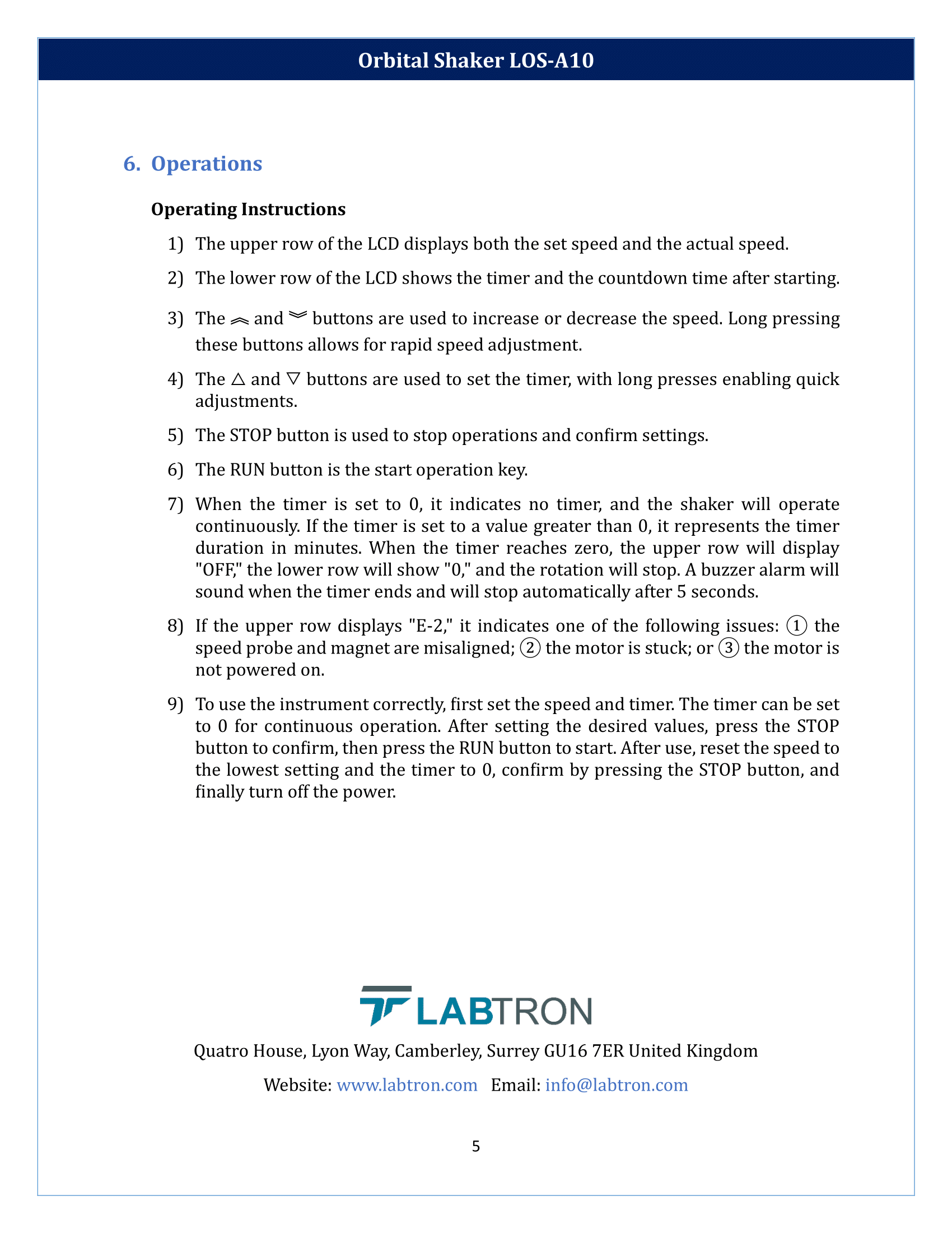 Orbital Shaker LOS-A10 Manual