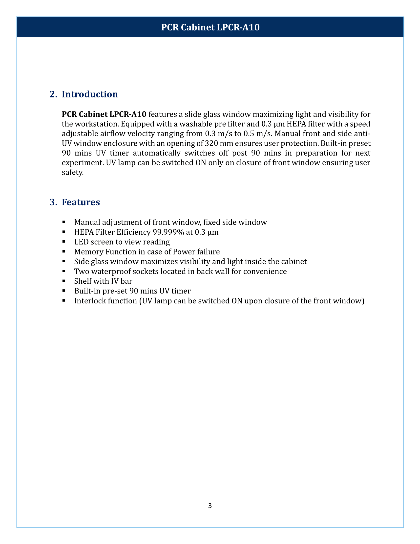 PCR Cabinet LPCR-A10 Manual