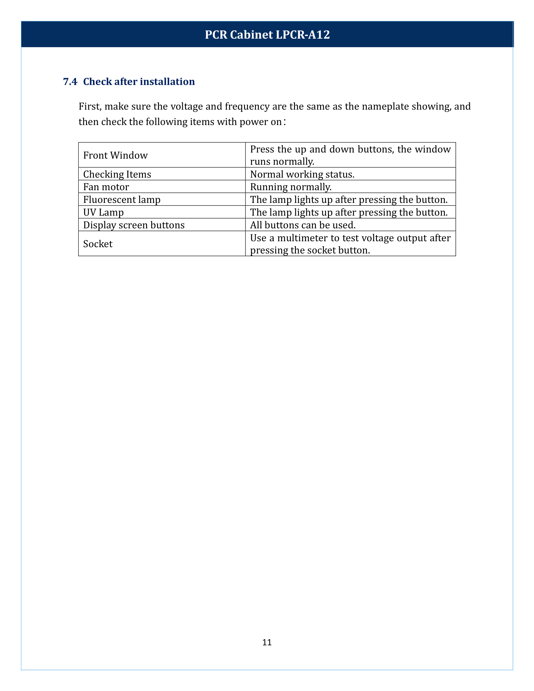 PCR Cabinet LPCR-A12 Manual