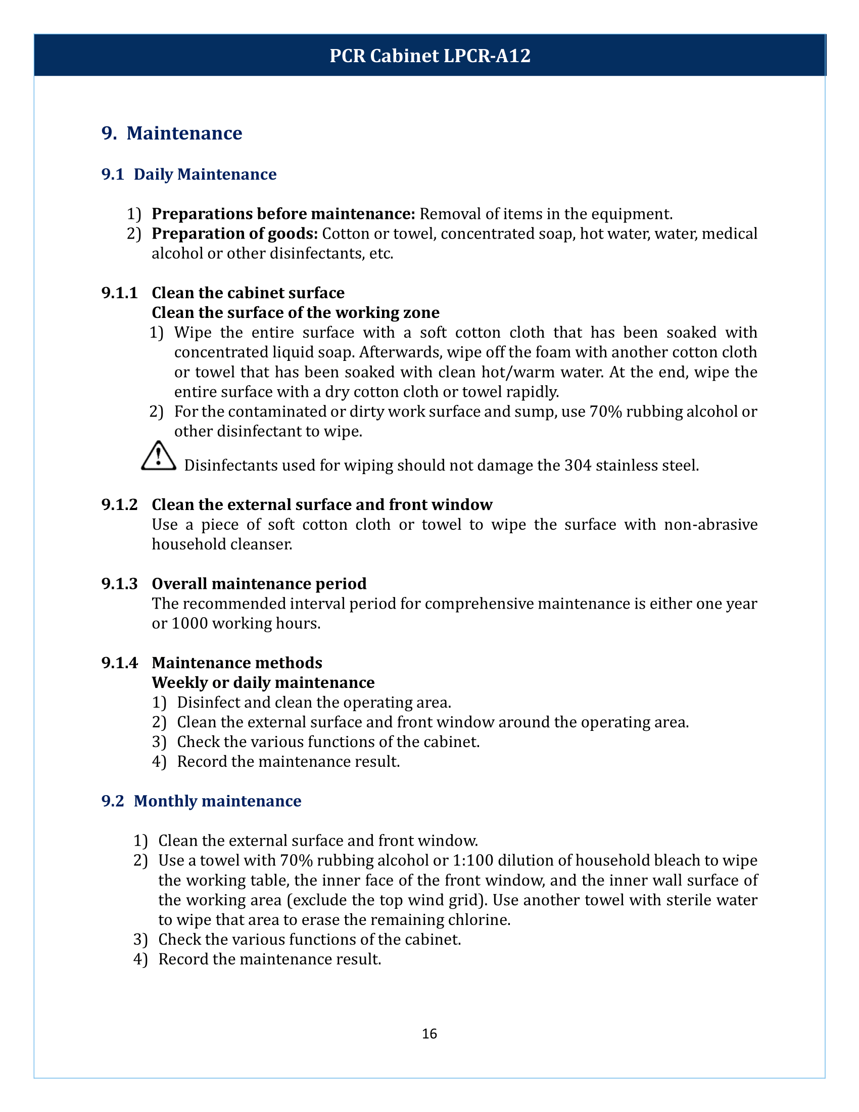 PCR Cabinet LPCR-A12 Manual