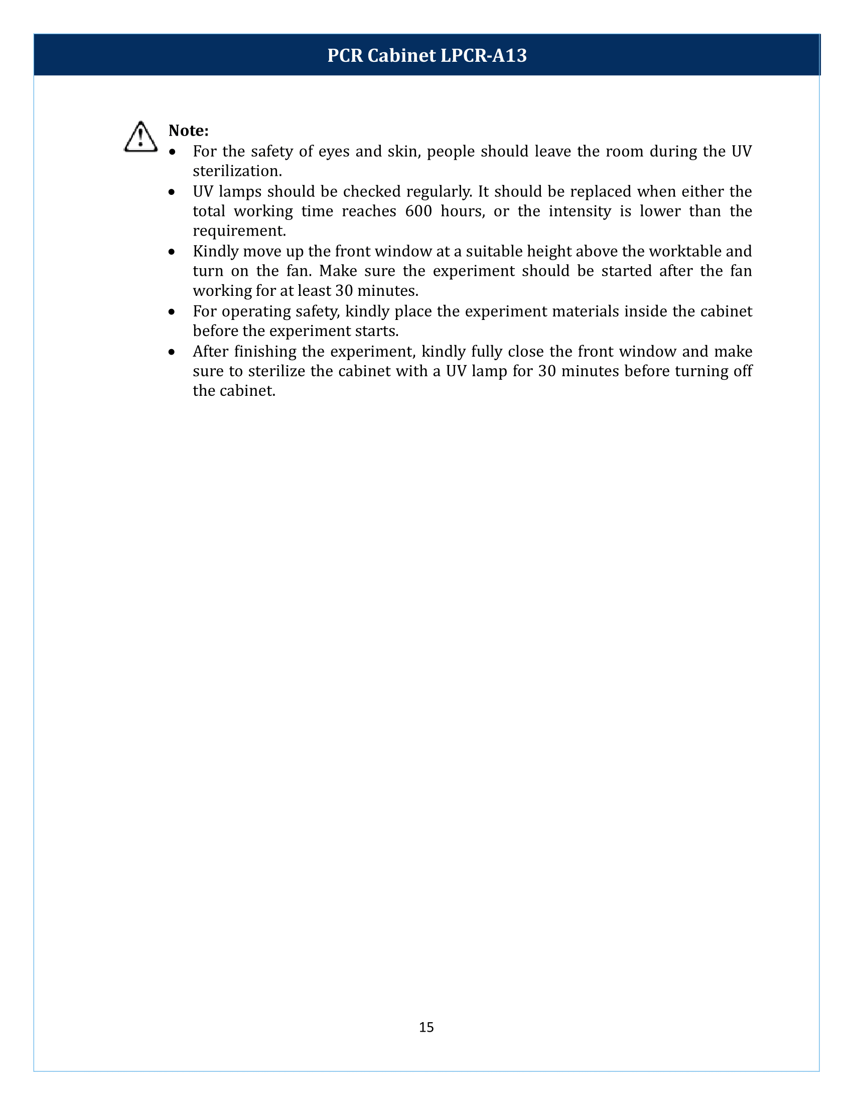 PCR Cabinet LPCR-A13 Manual