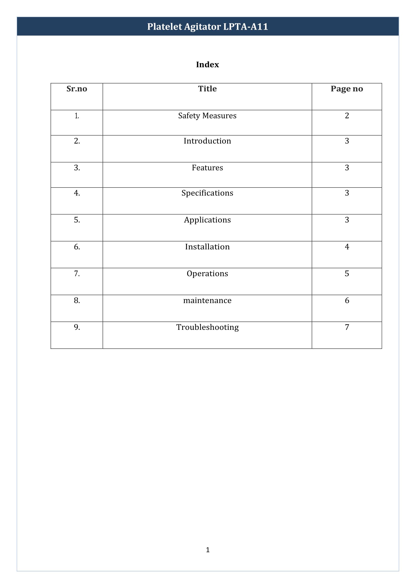 Platelet Agitator LPTA-A11 Manual