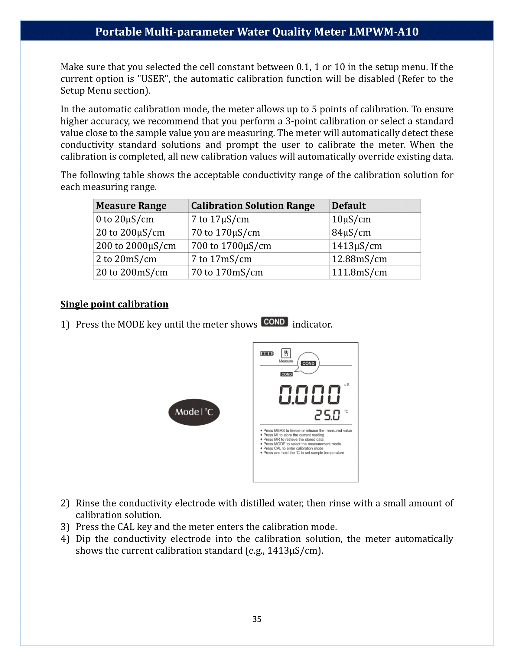 Portable Multi-parameter Water Quality Meter LMPWM-A10 Manual