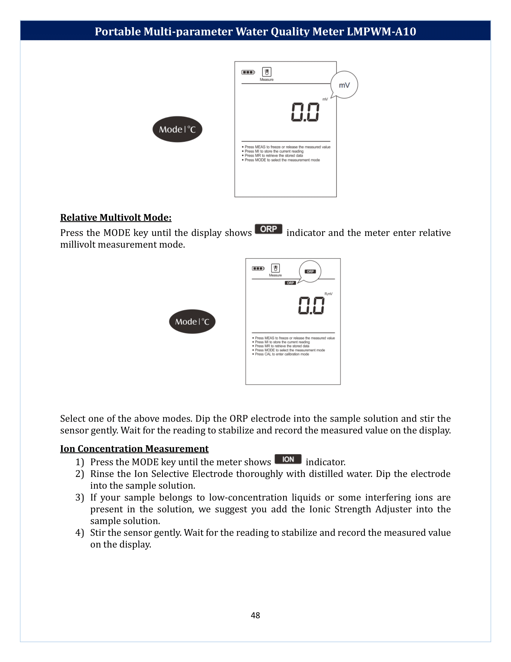 Portable Multi-parameter Water Quality Meter LMPWM-A10 Manual