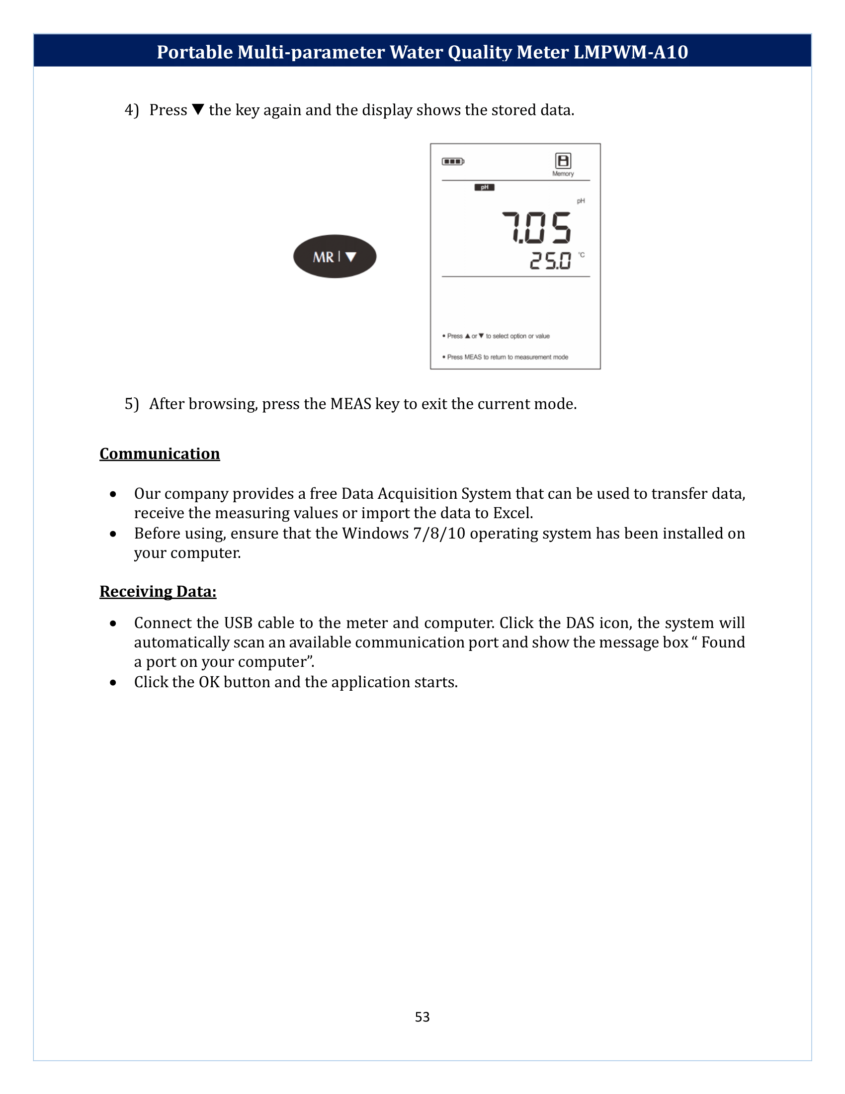 Portable Multi-parameter Water Quality Meter LMPWM-A10 Manual