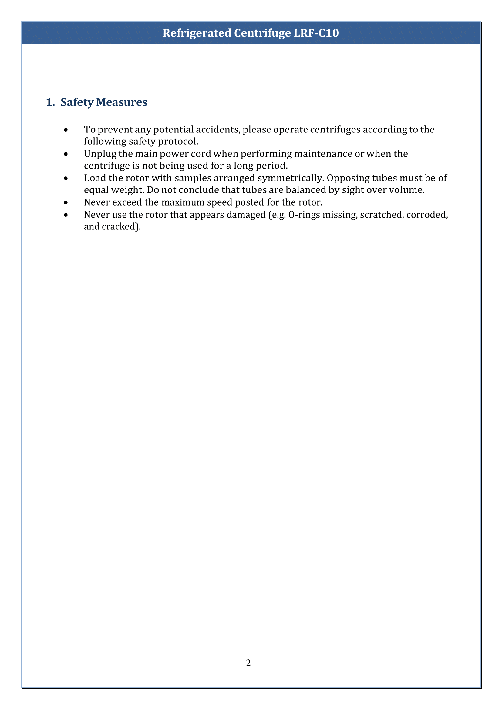 Refrigerated Centrifuge LRF-C10 Manual