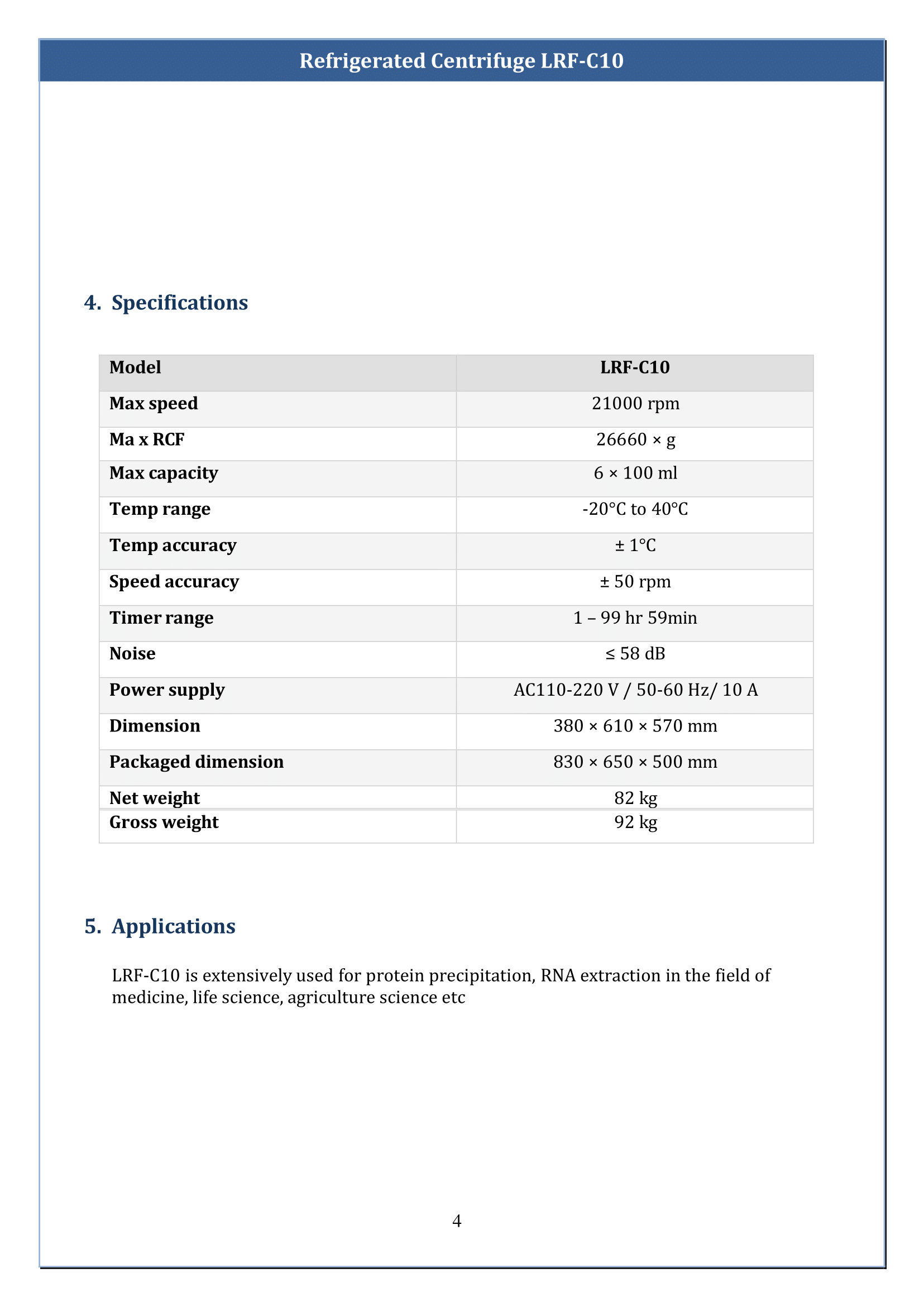 Refrigerated Centrifuge LRF-C10 Manual