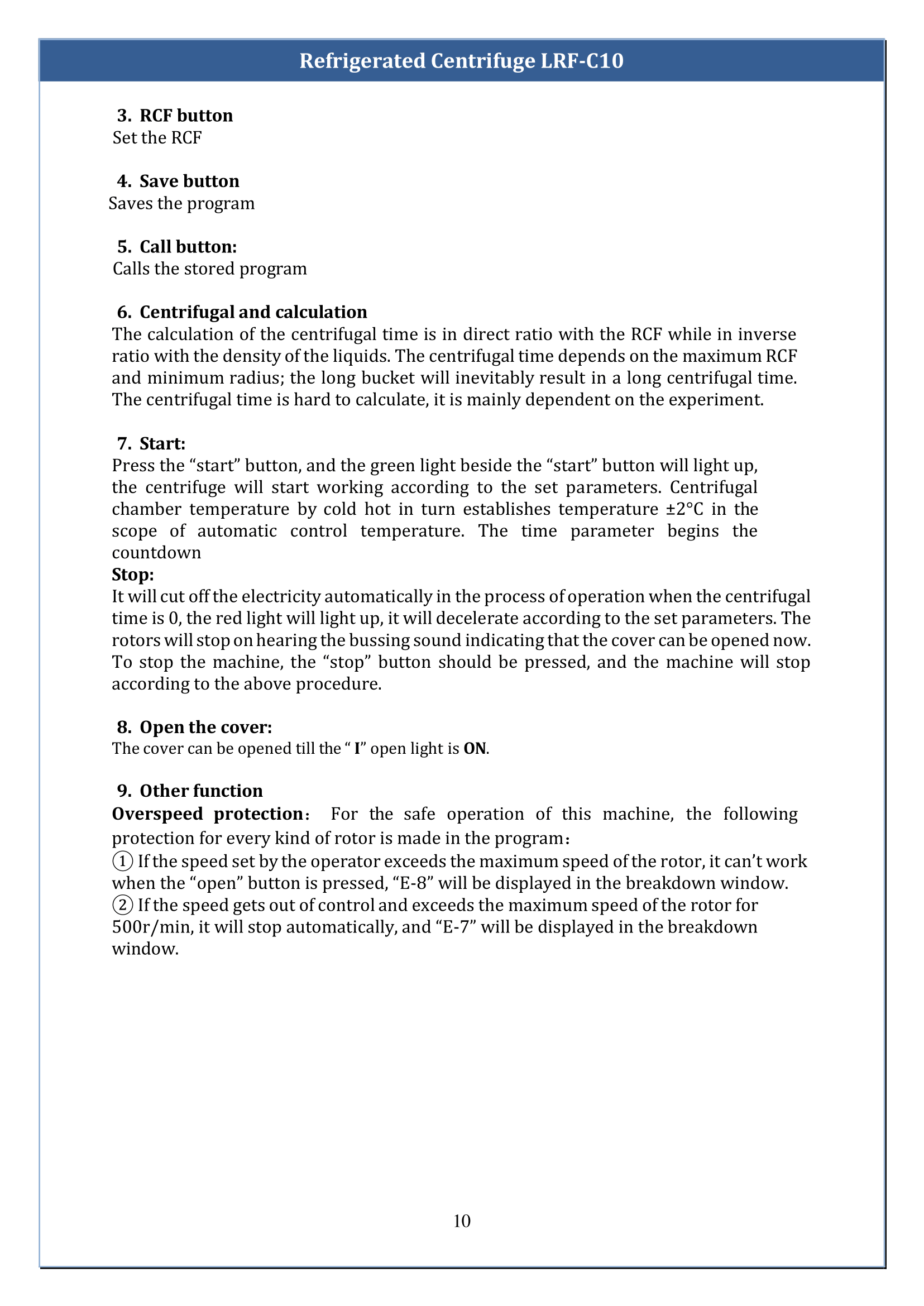 Refrigerated Centrifuge LRF-C10 Manual