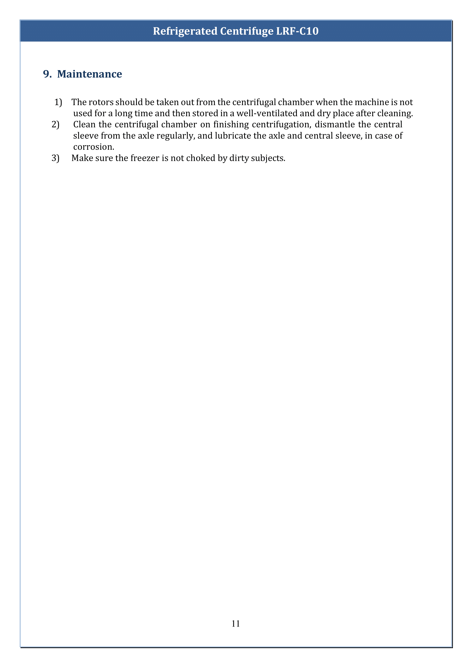 Refrigerated Centrifuge LRF-C10 Manual