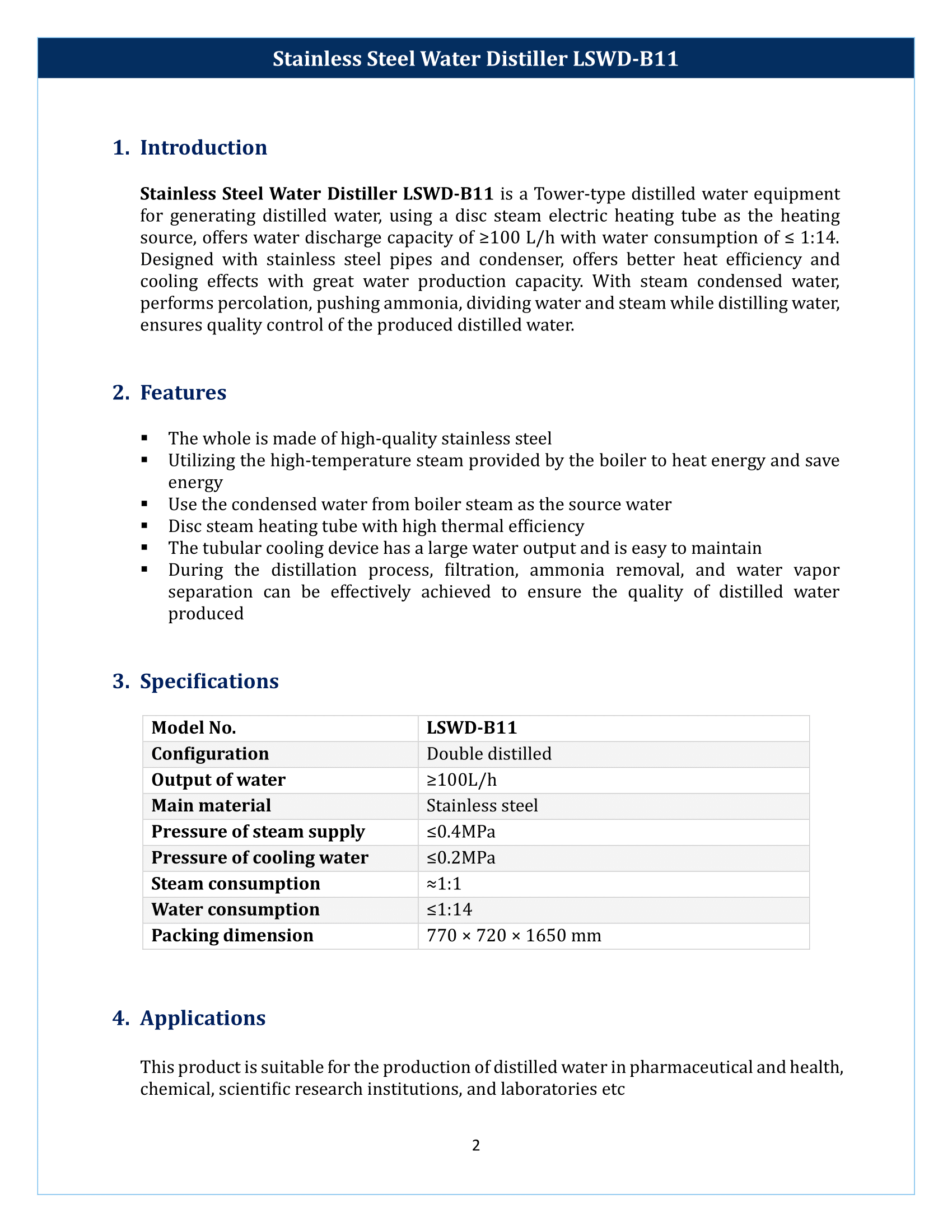 Stainless Steel Water Distiller LSWD-B11 Manual