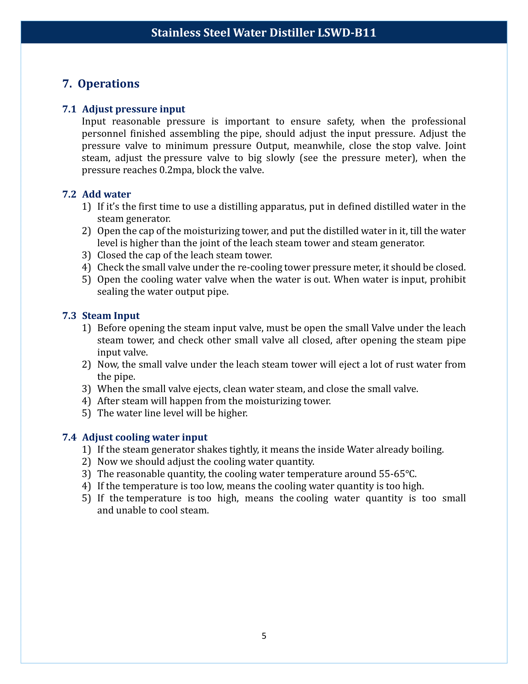 Stainless Steel Water Distiller LSWD-B11 Manual