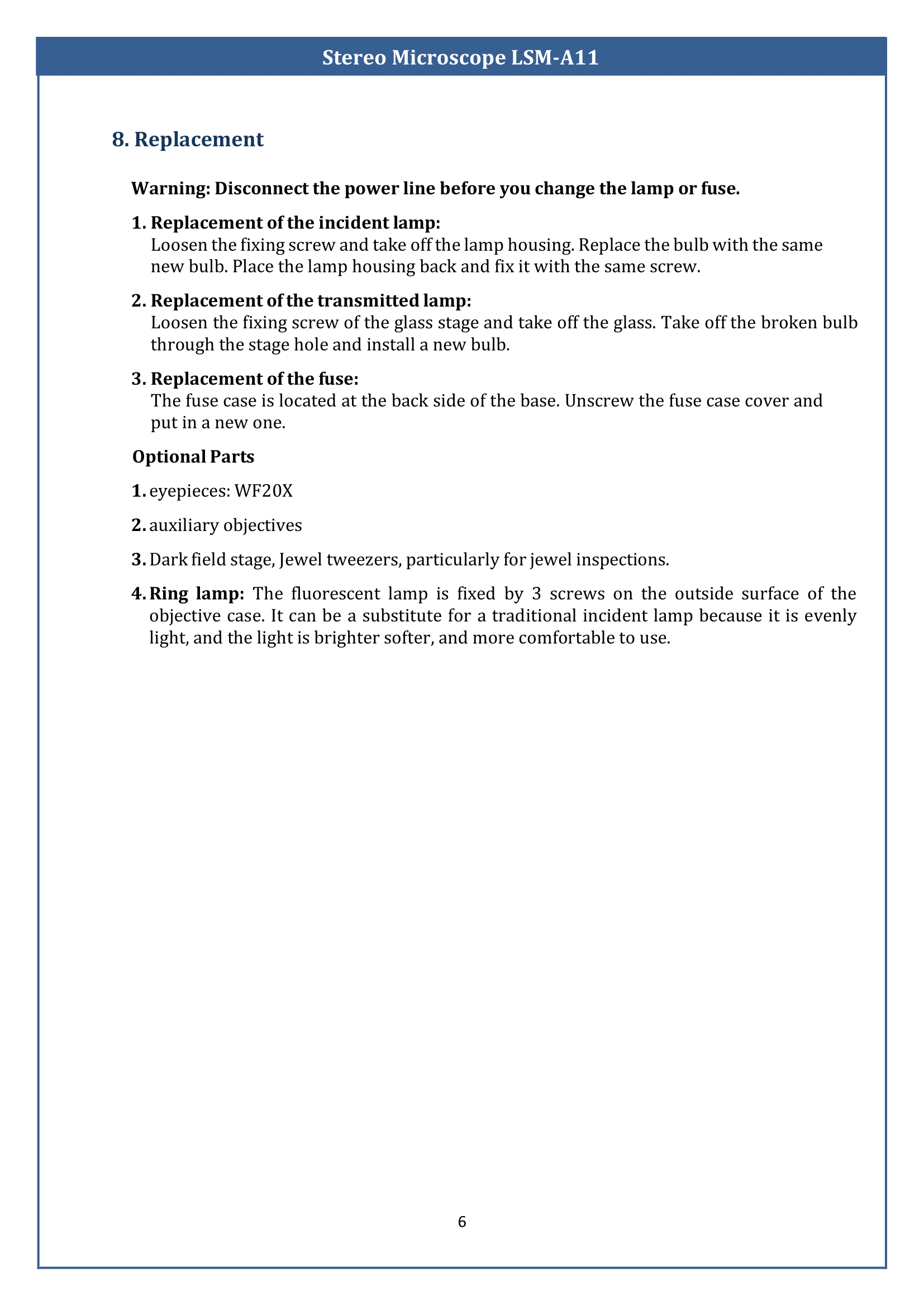 Stereo Microscope LSM-A11 Manual
