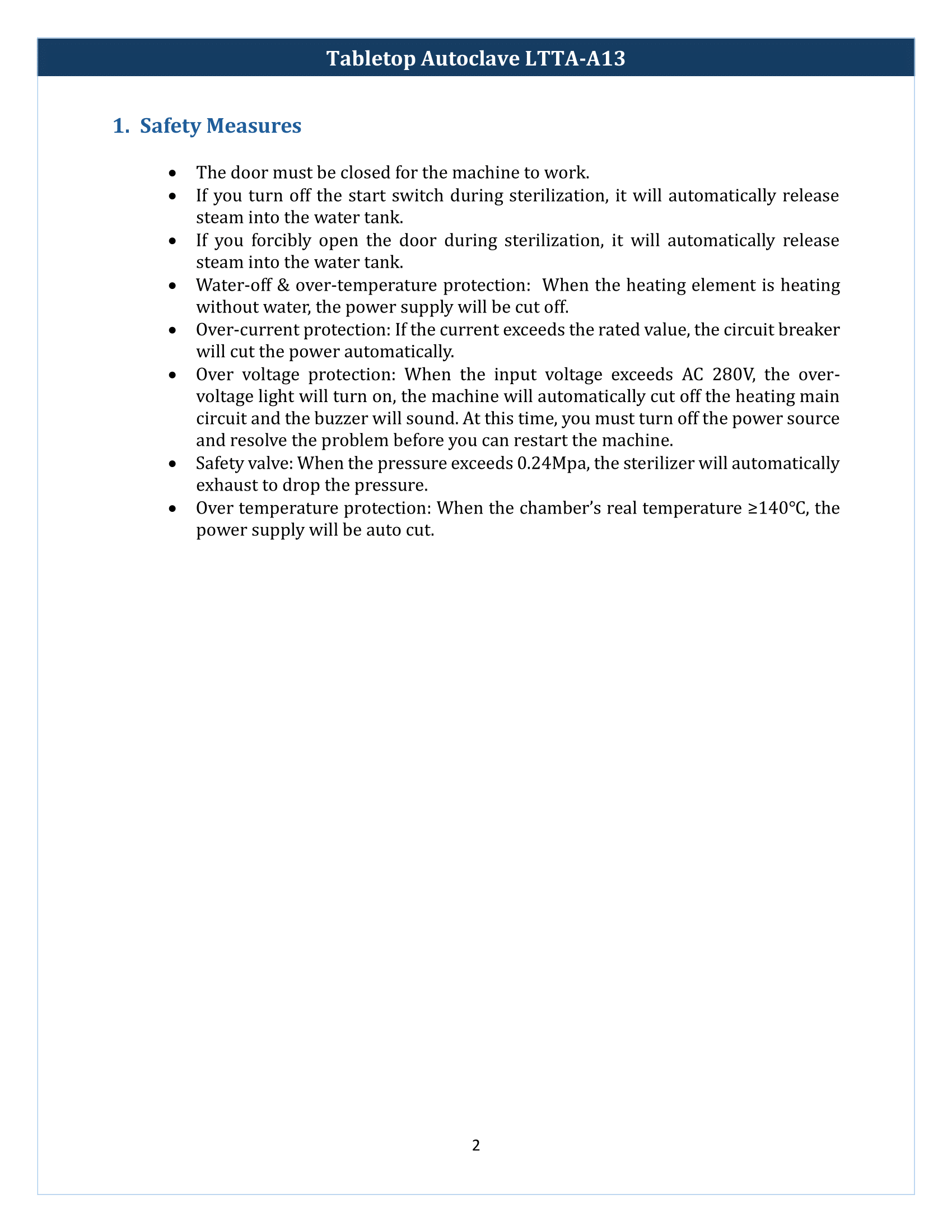 Tabletop Autoclave LTTA-A13 Manual