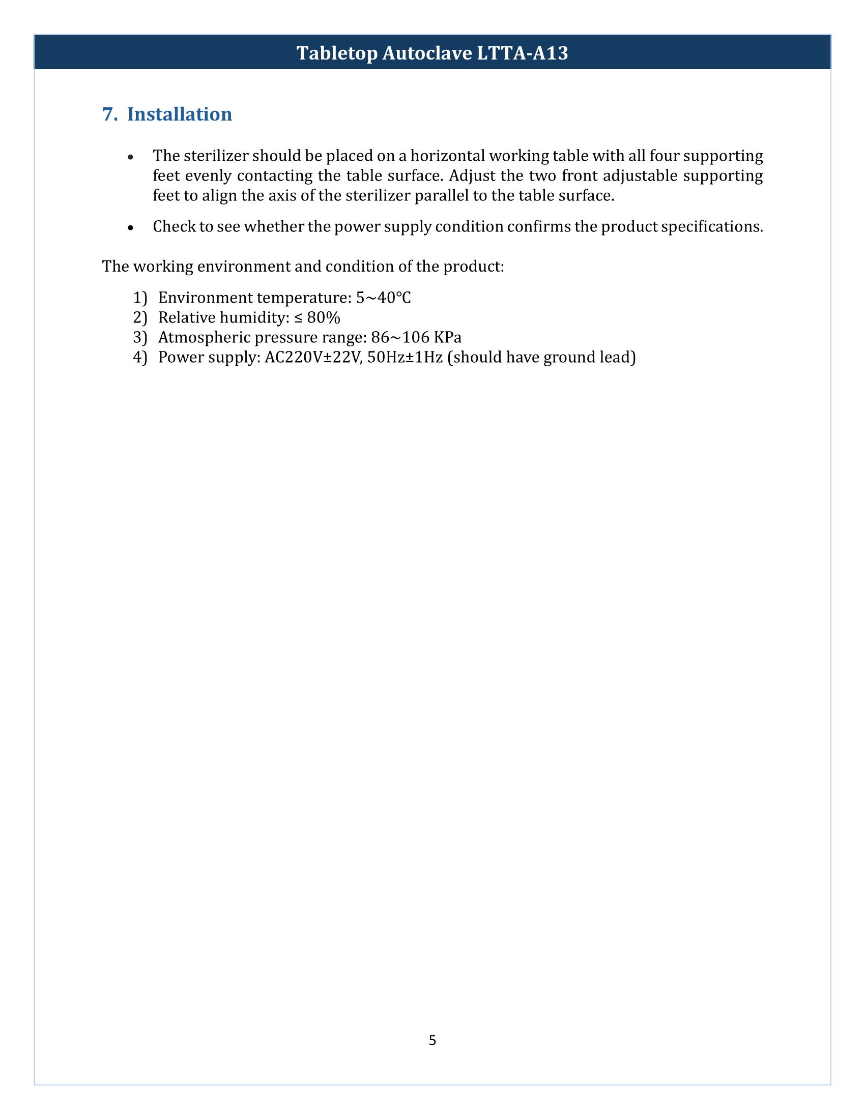 Tabletop Autoclave LTTA-A13 Manual