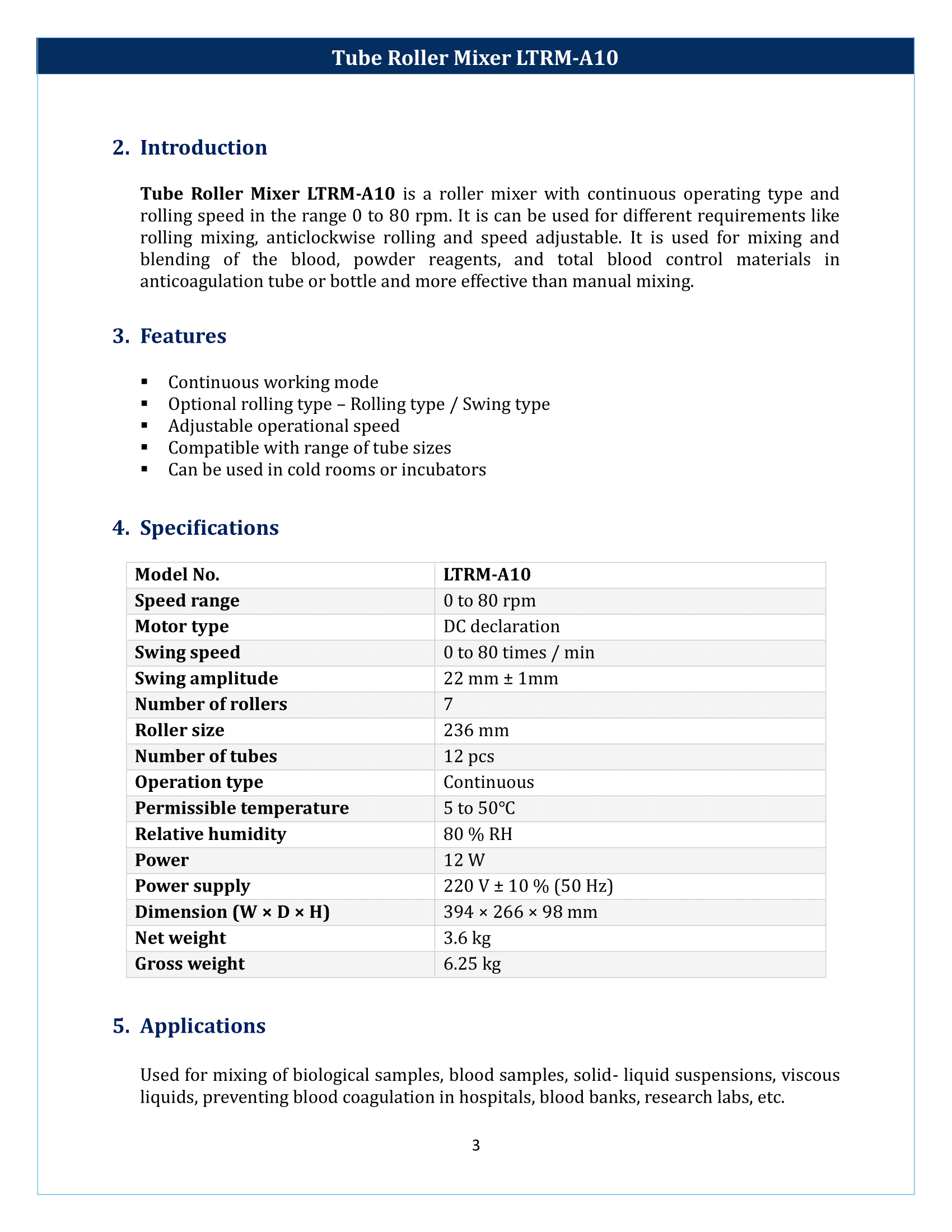 Tube Roller Mixer LTRM-A10 Manual