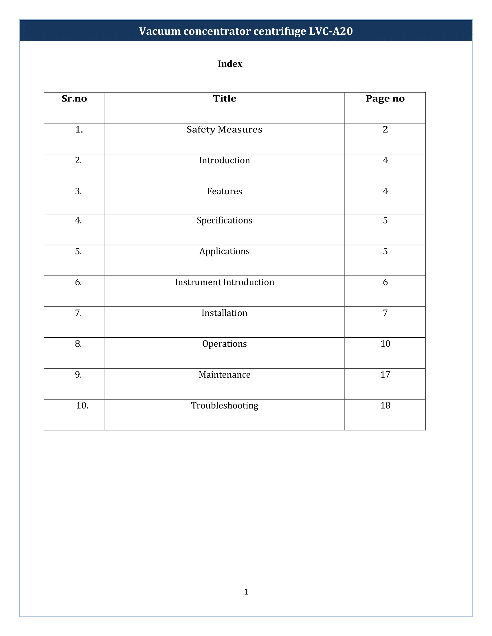 Vacuum Concentrator Centrifuge LVC-A20 Manual