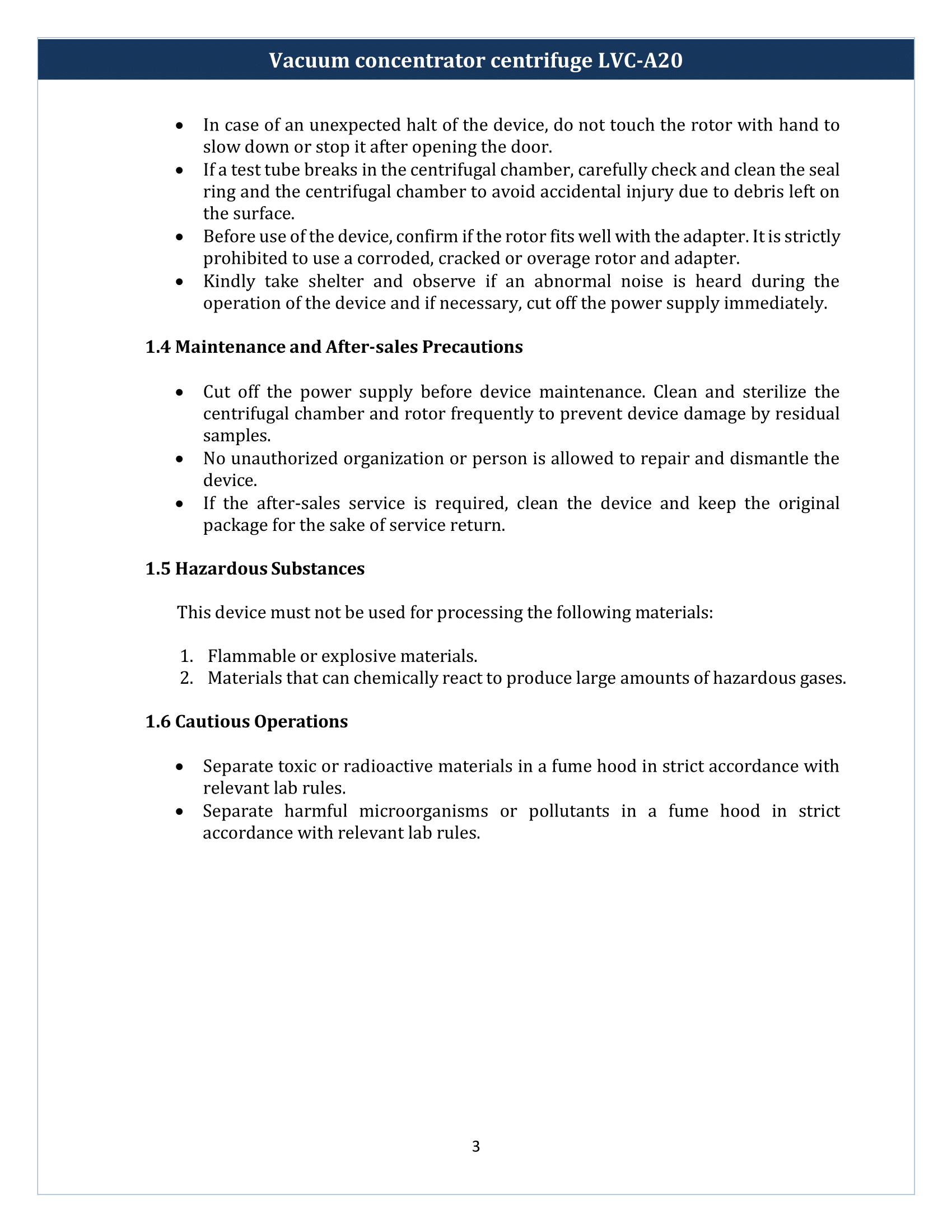 Vacuum Concentrator Centrifuge LVC-A20 Manual