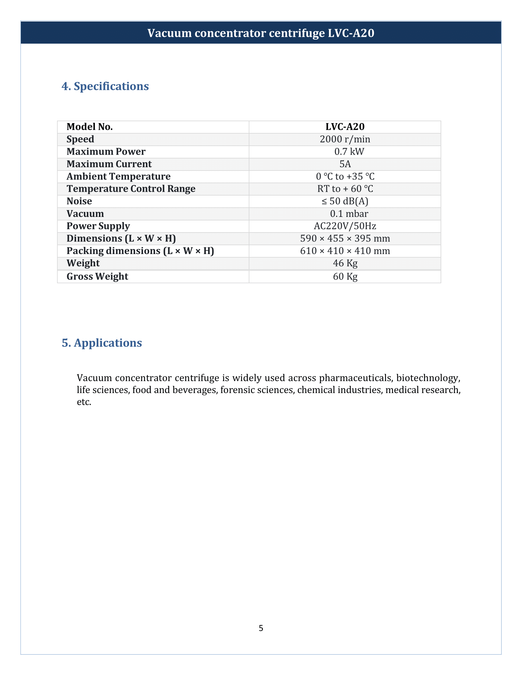 Vacuum Concentrator Centrifuge LVC-A20 Manual