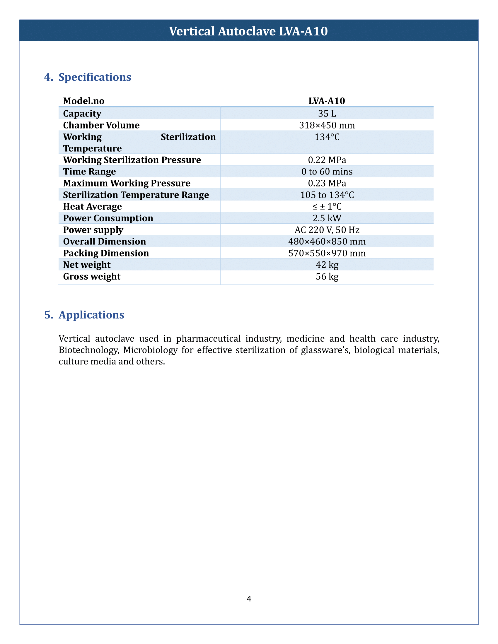 Vertical Autoclave LVA-A10 Manual