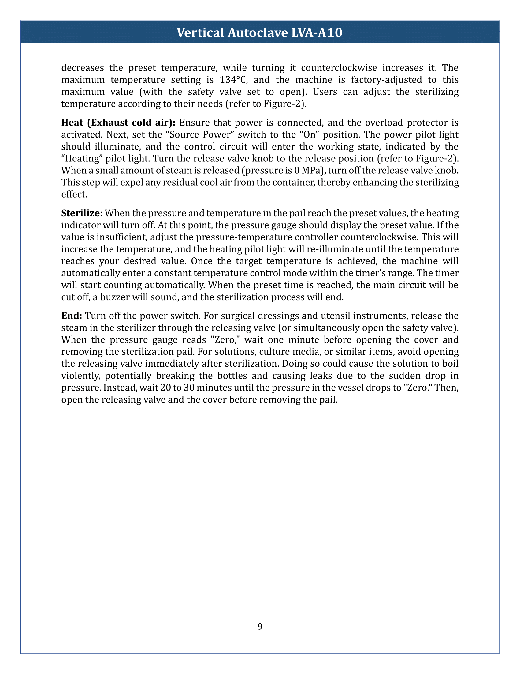 Vertical Autoclave LVA-A10 Manual